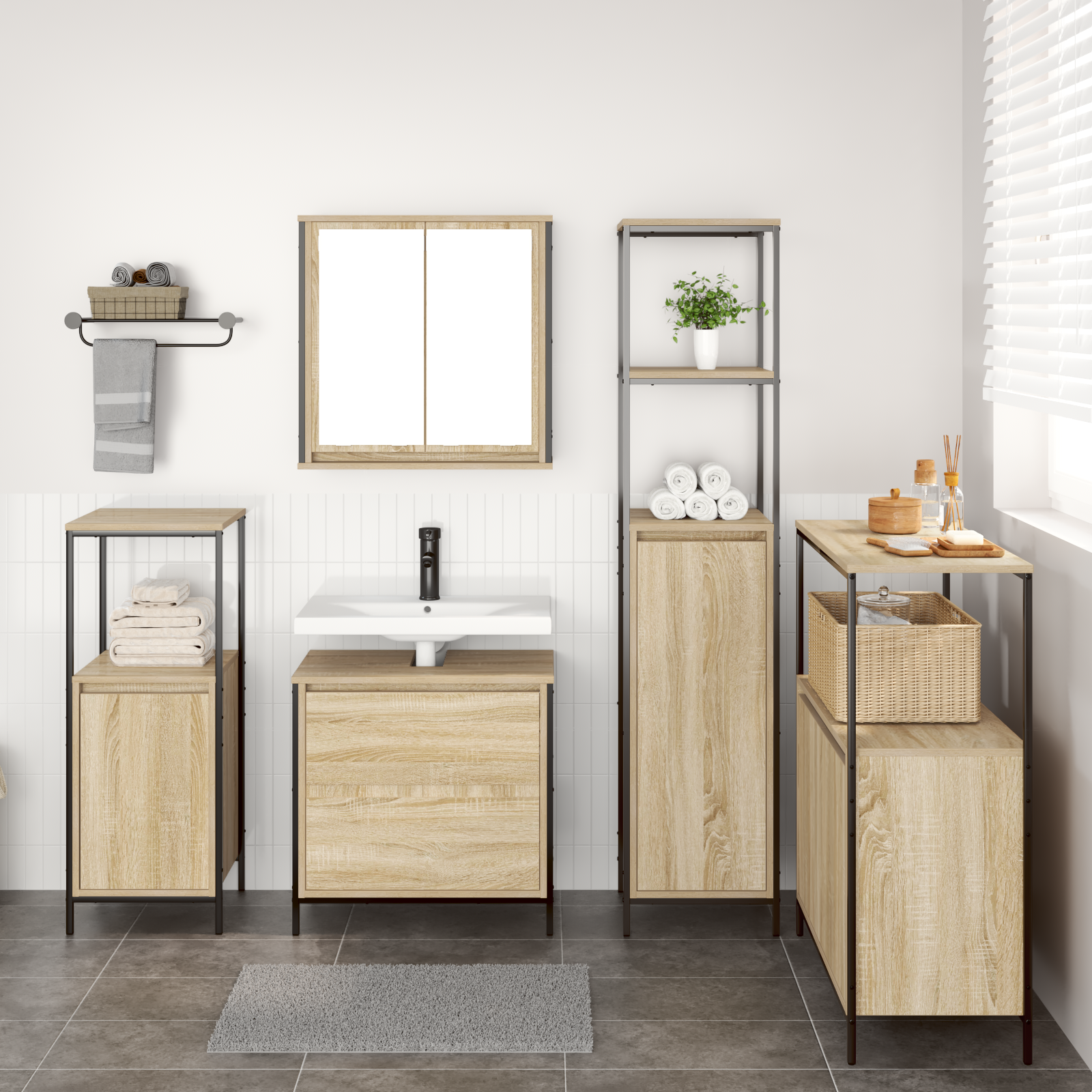 5-Piece Bathroom Furniture Set in Sonoma Oak Engineered Wood - Image 4