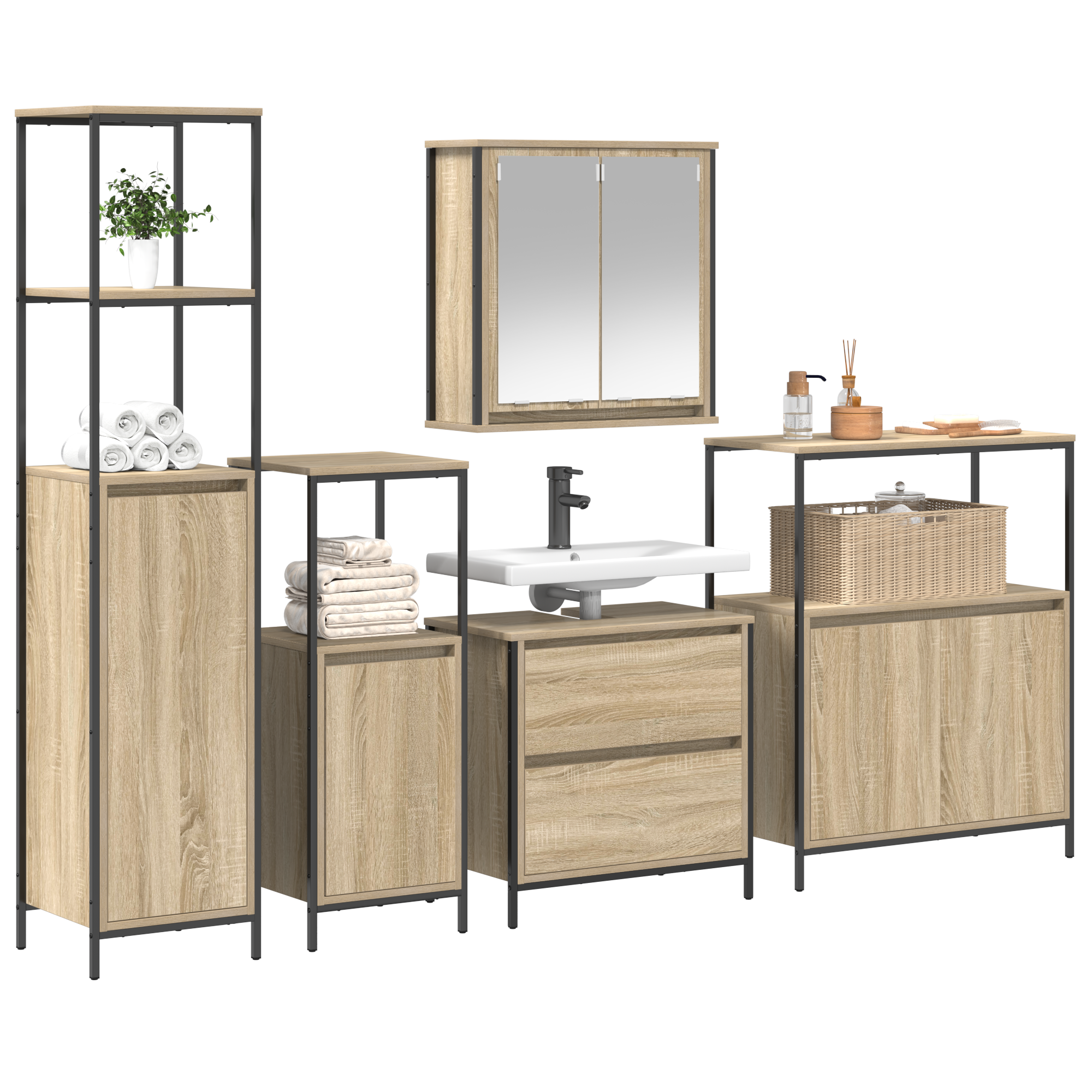 5-Piece Bathroom Furniture Set in Sonoma Oak Engineered Wood - Image 3