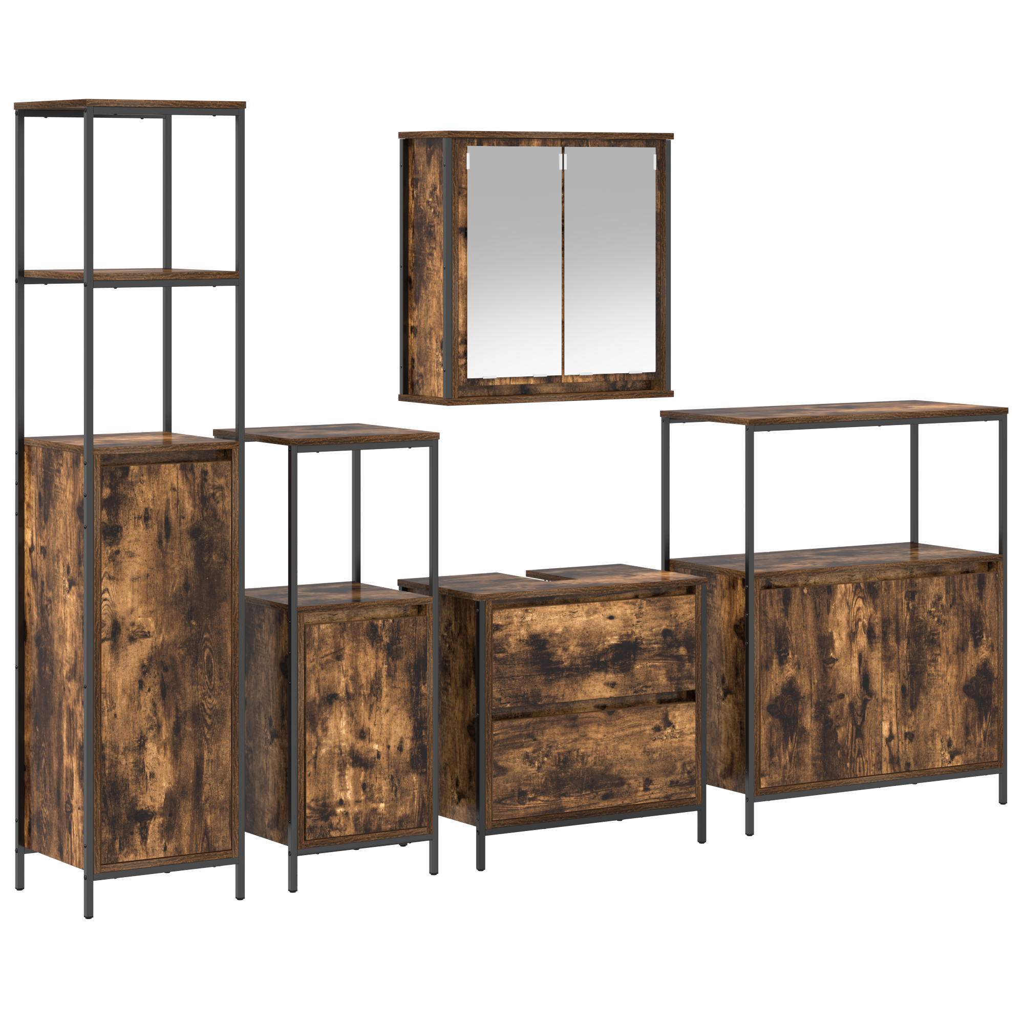 5-Piece Bathroom Furniture Set in Smoked Oak Engineered Wood - Image 2