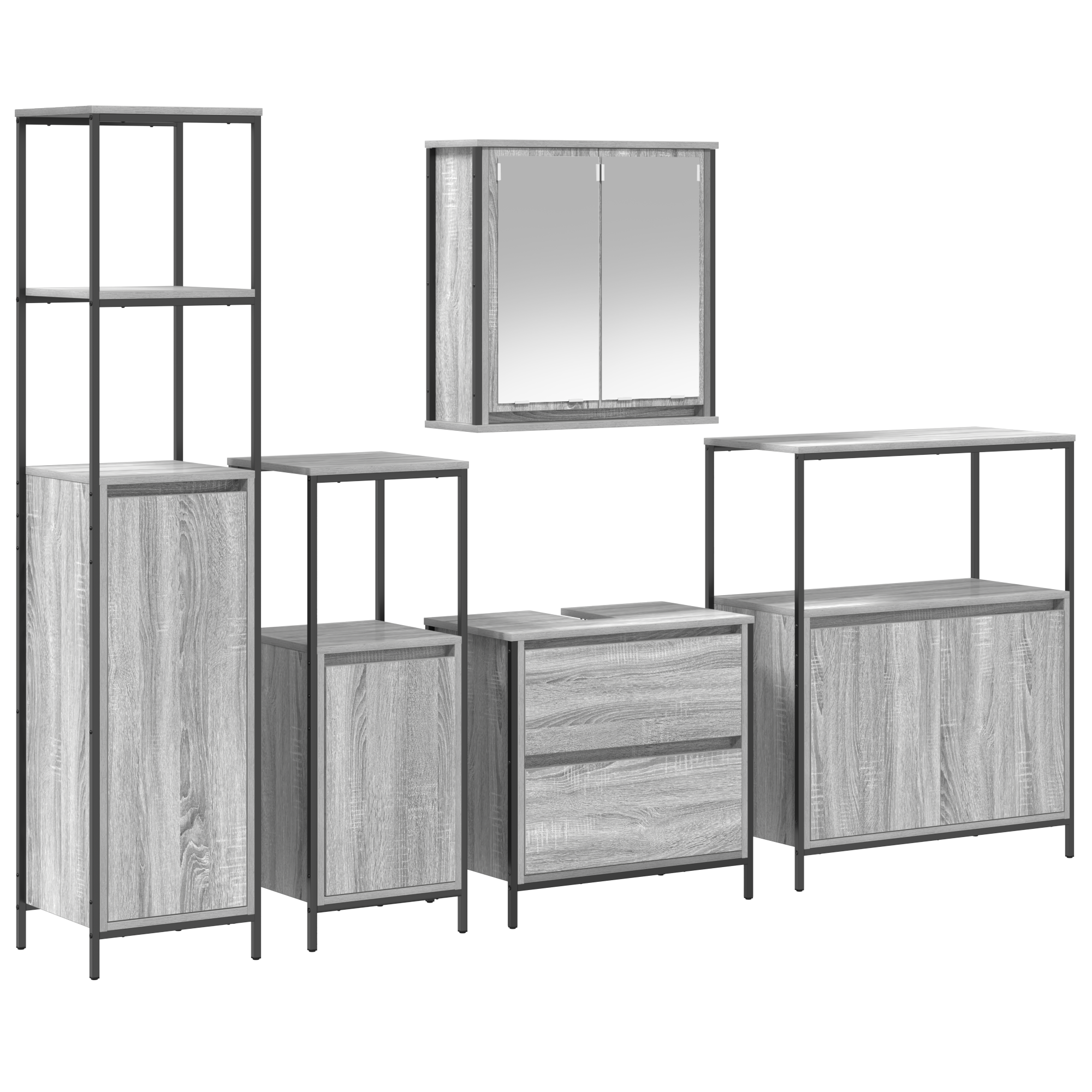 5-Piece Bathroom Furniture Set in Grey Sonoma Engineered Wood - Image 2