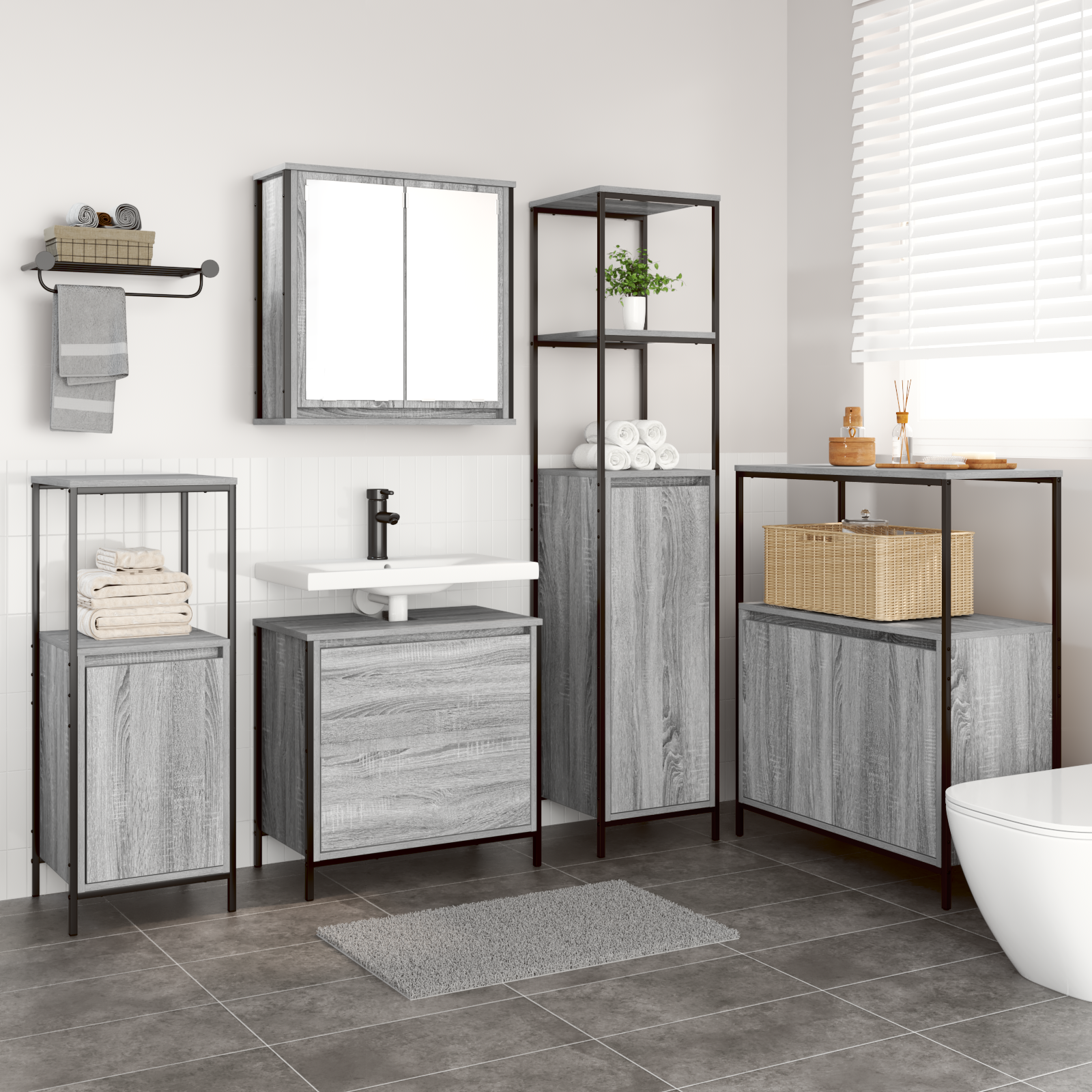 5-Piece Bathroom Furniture Set in Grey Sonoma Engineered Wood