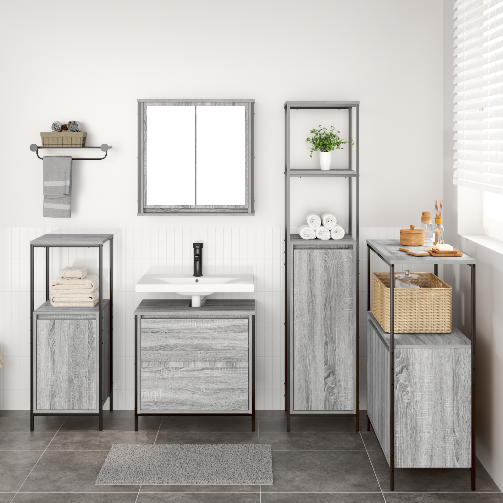 5-Piece Bathroom Furniture Set in Grey Sonoma Engineered Wood - Image 4