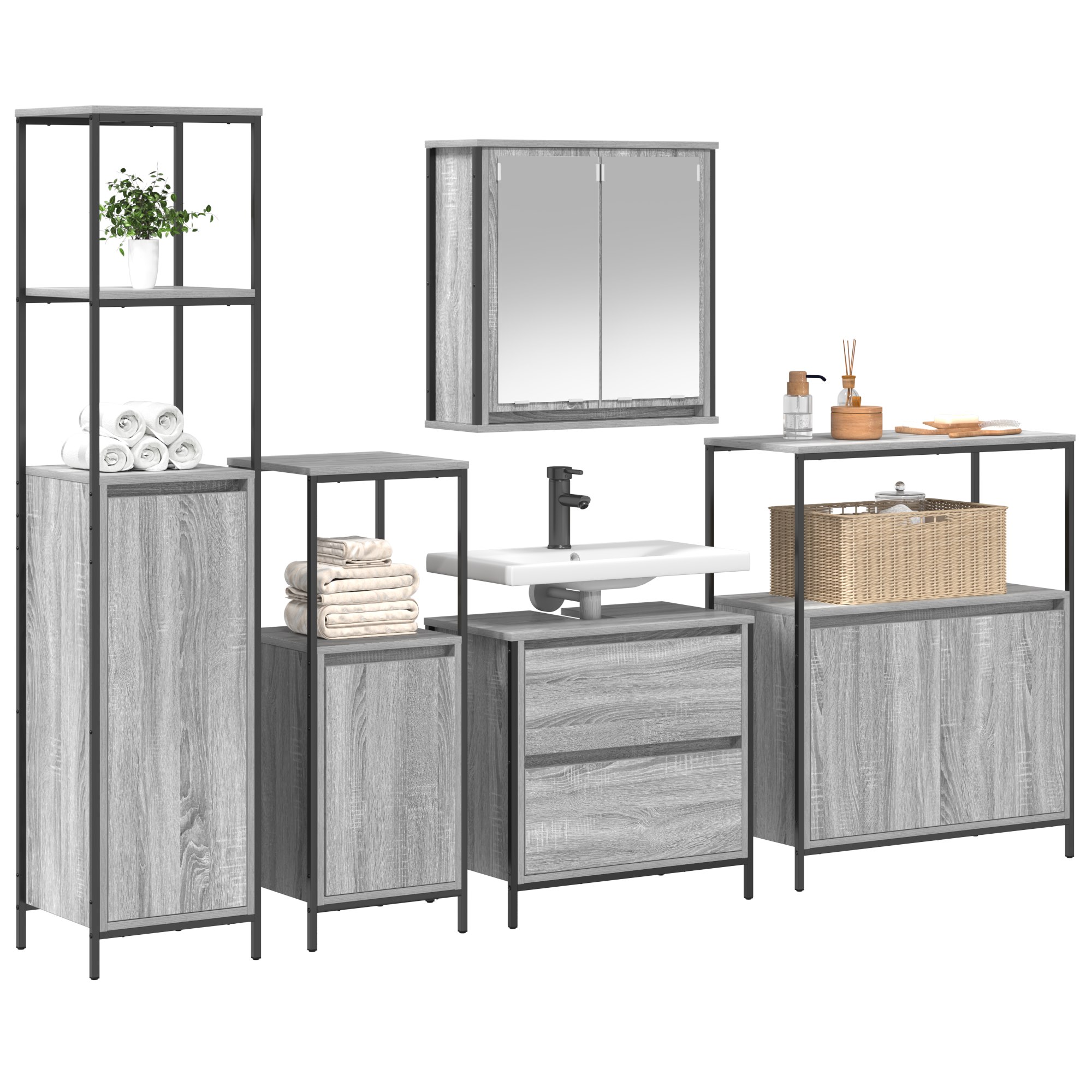 5-Piece Bathroom Furniture Set in Grey Sonoma Engineered Wood - Image 3