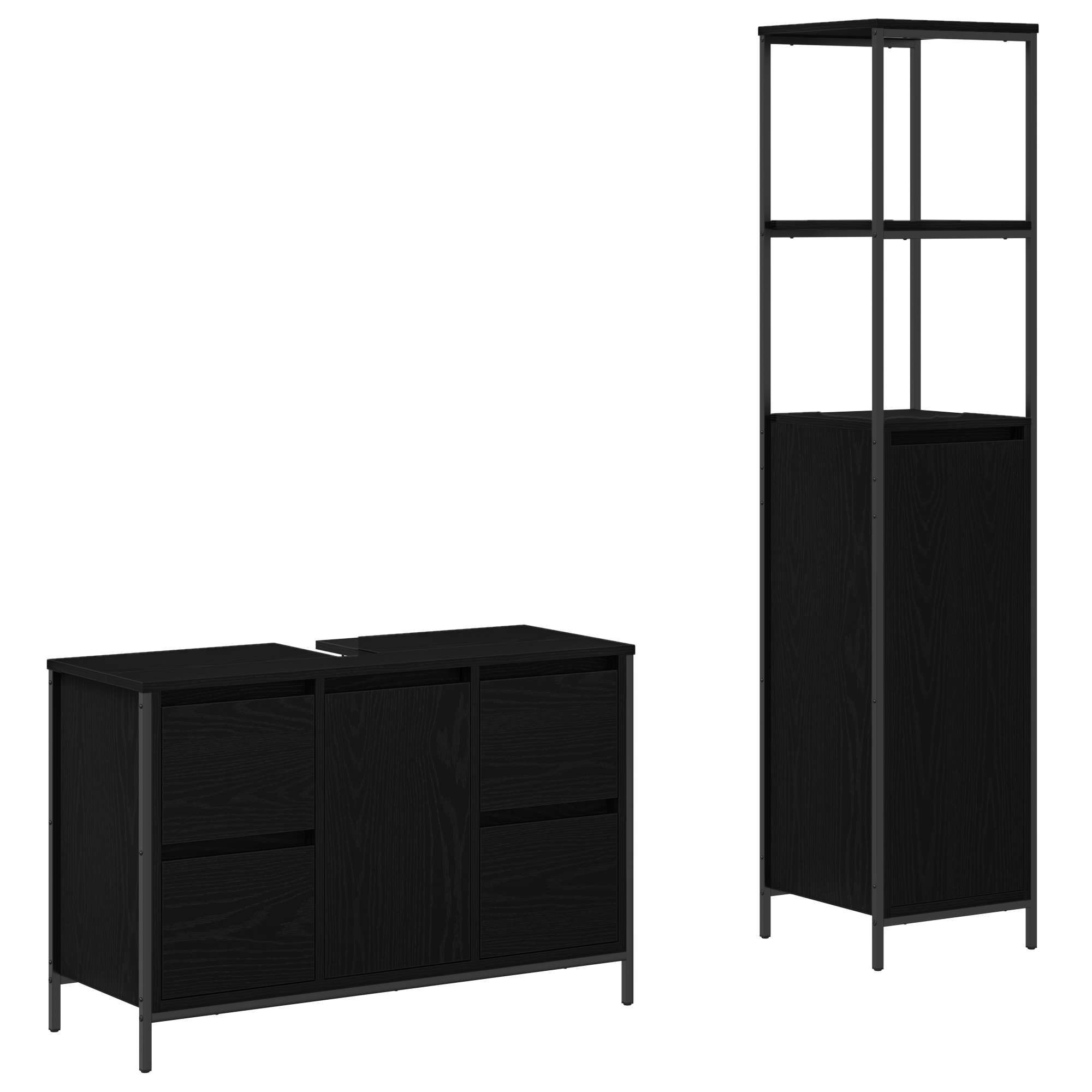 Bathroom Furniture Set Set of 2 Black Oak Engineered Wood - Image 2