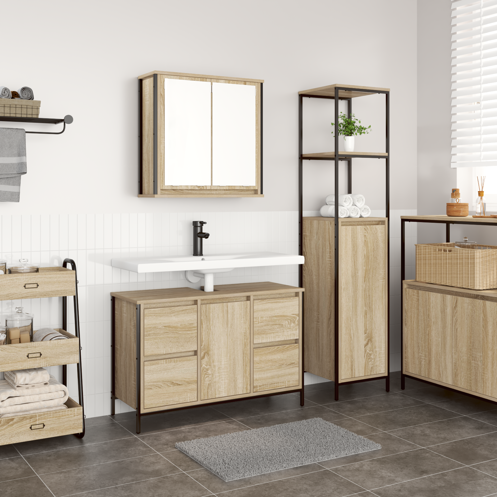 2 Piece Bathroom Furniture Set Sonoma Oak Engineered Wood