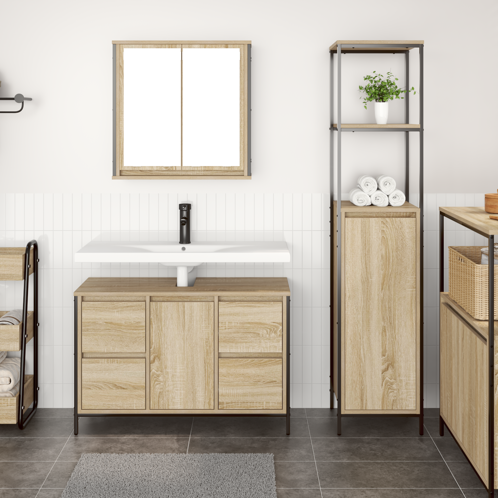 2 Piece Bathroom Furniture Set Sonoma Oak Engineered Wood - Image 4
