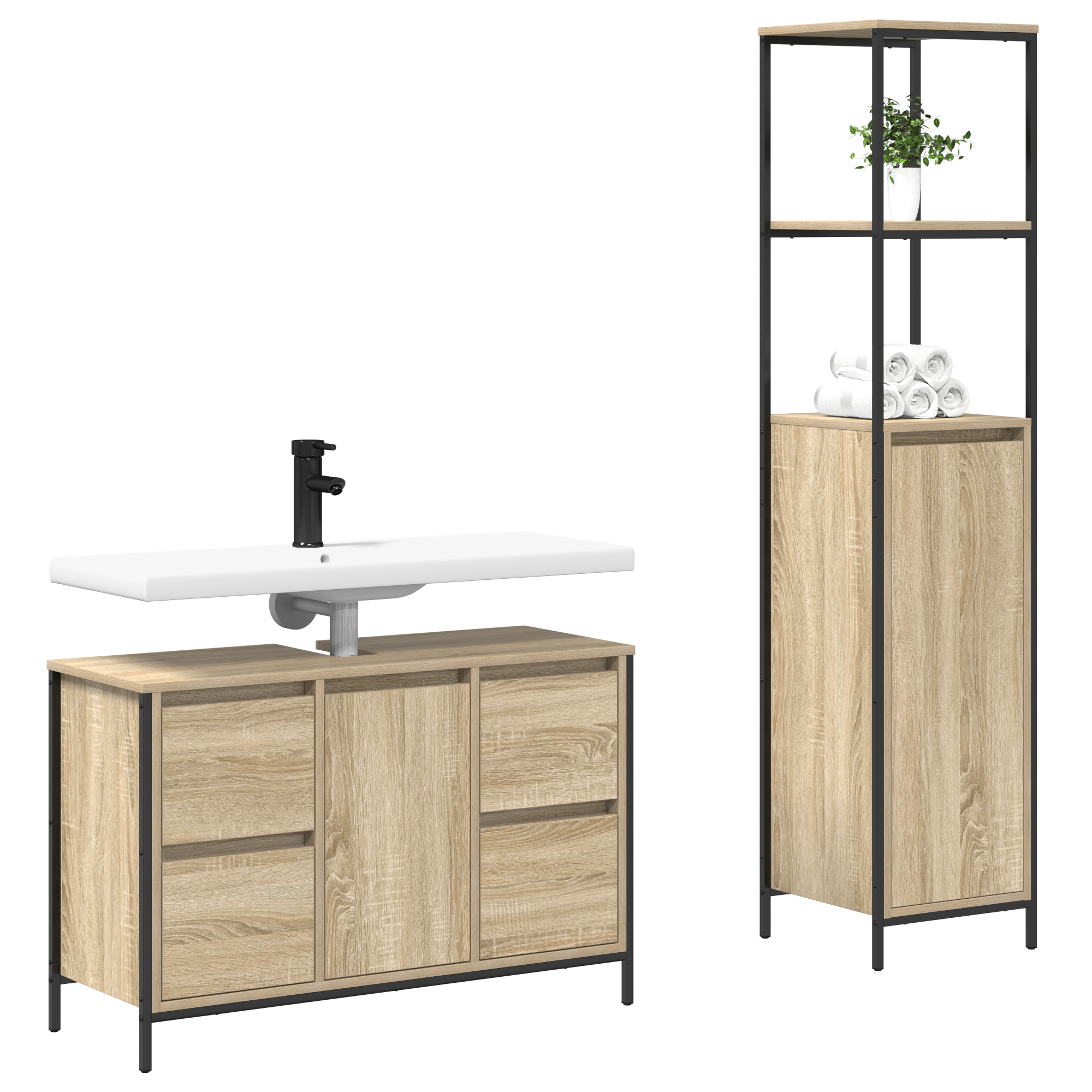 2 Piece Bathroom Furniture Set Sonoma Oak Engineered Wood - Image 3