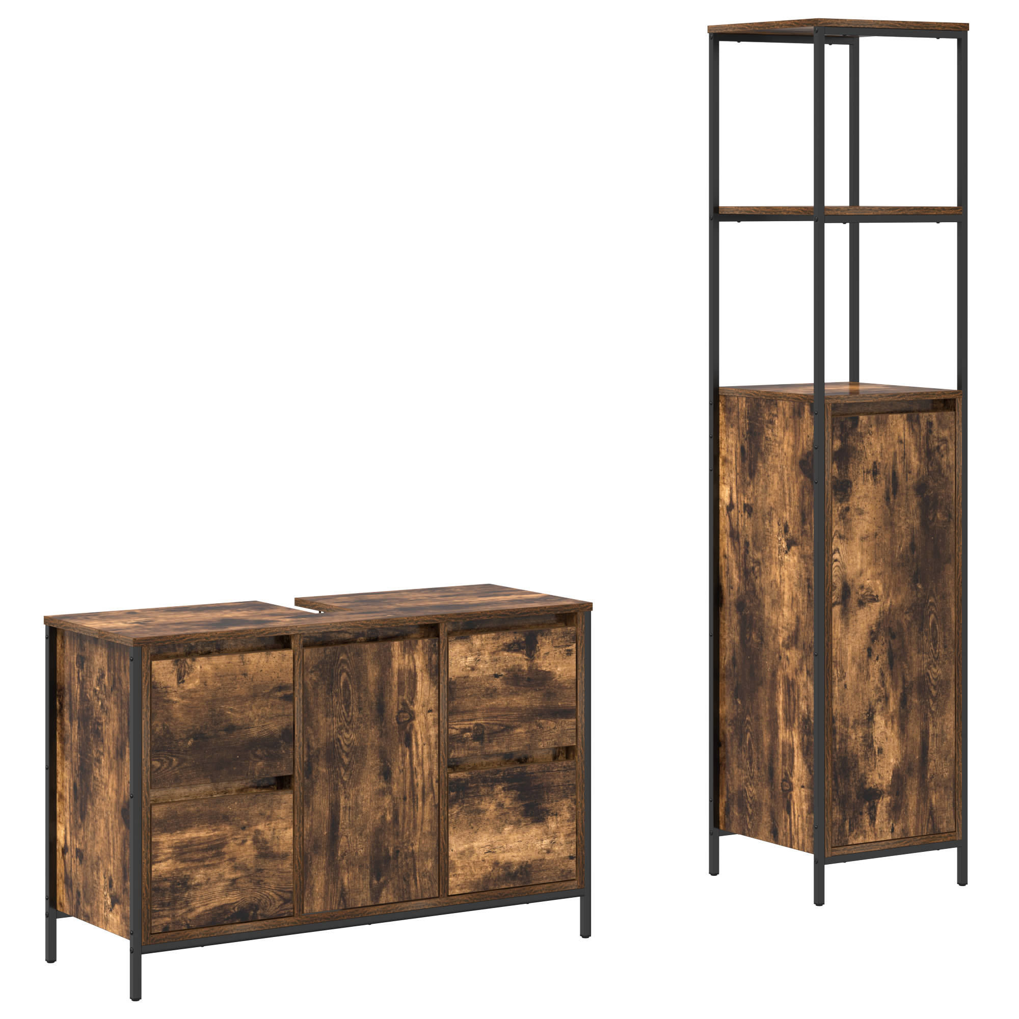 2-Piece Bathroom Furniture Set in Smoked Oak Engineered Wood - Image 2