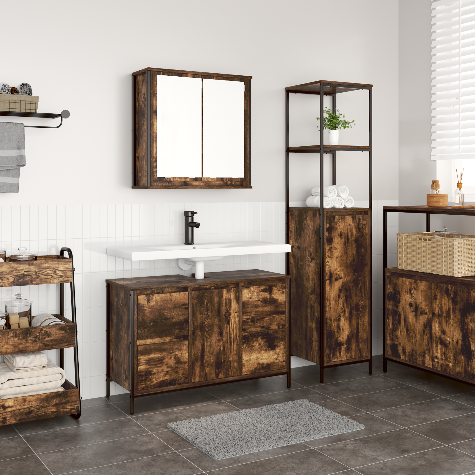 2-Piece Bathroom Furniture Set in Smoked Oak Engineered Wood - Image 4