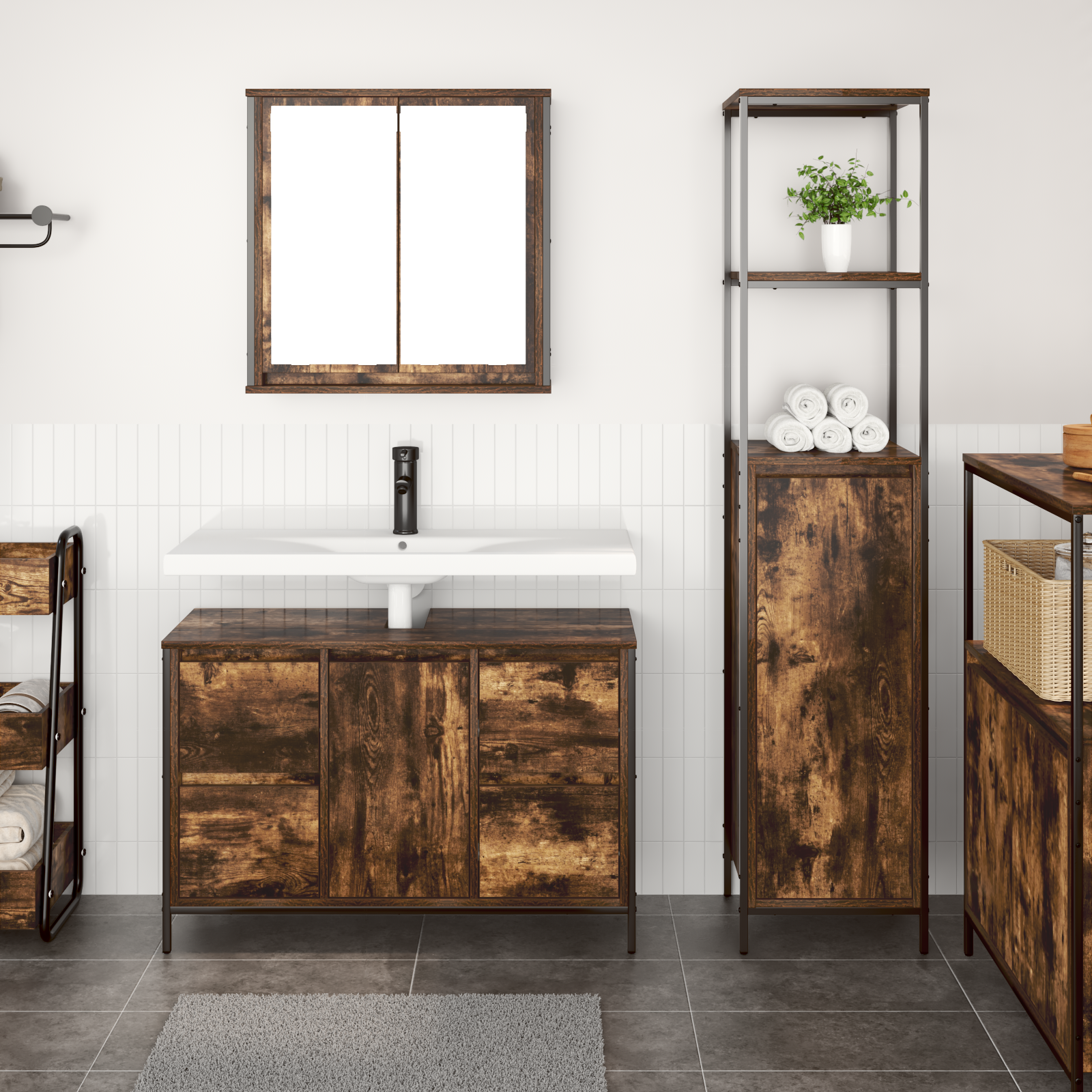 2-Piece Bathroom Furniture Set in Smoked Oak Engineered Wood