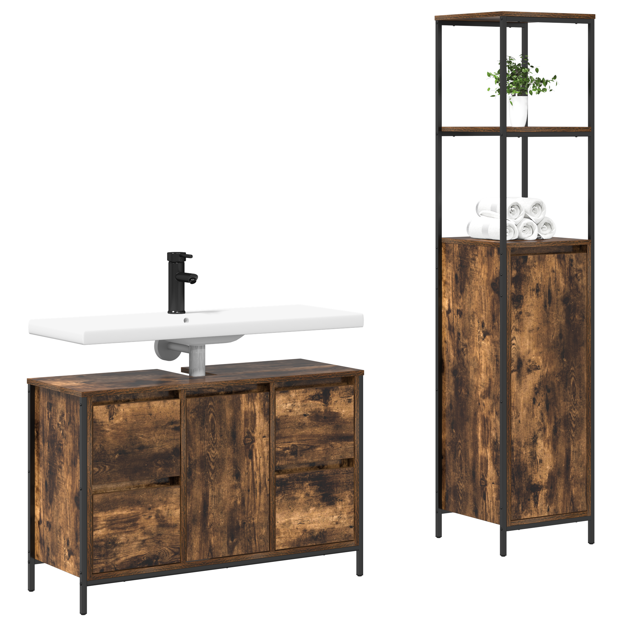 2-Piece Bathroom Furniture Set in Smoked Oak Engineered Wood - Image 3