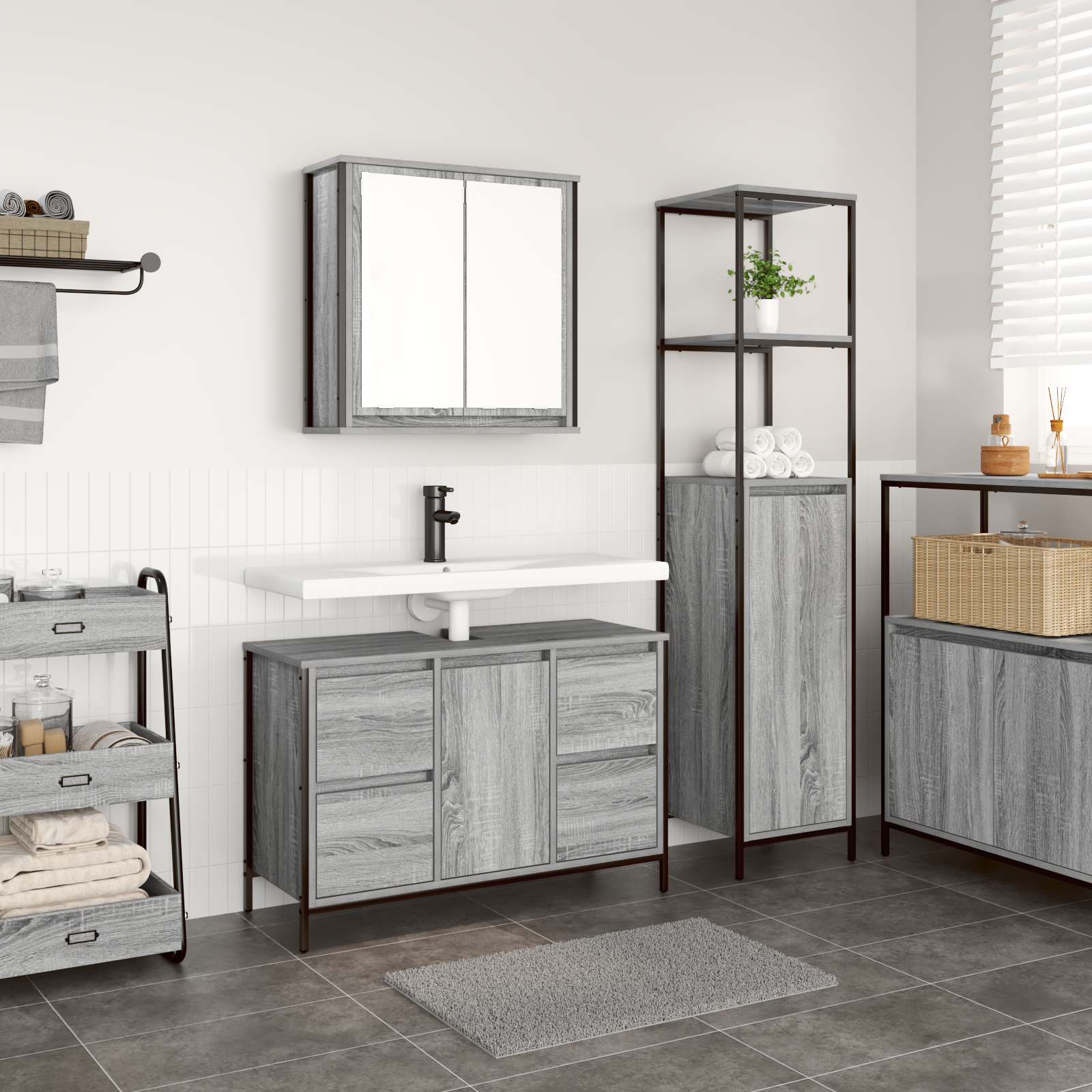 2 Piece Bathroom Furniture Set Grey Sonoma Engineered Wood