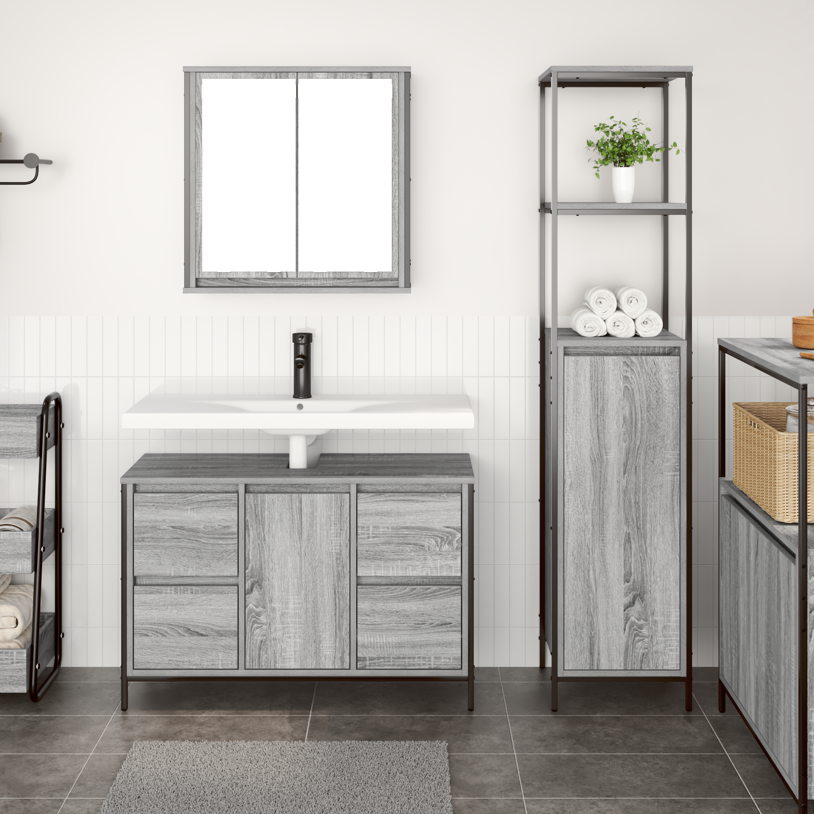 2 Piece Bathroom Furniture Set Grey Sonoma Engineered Wood - Image 4