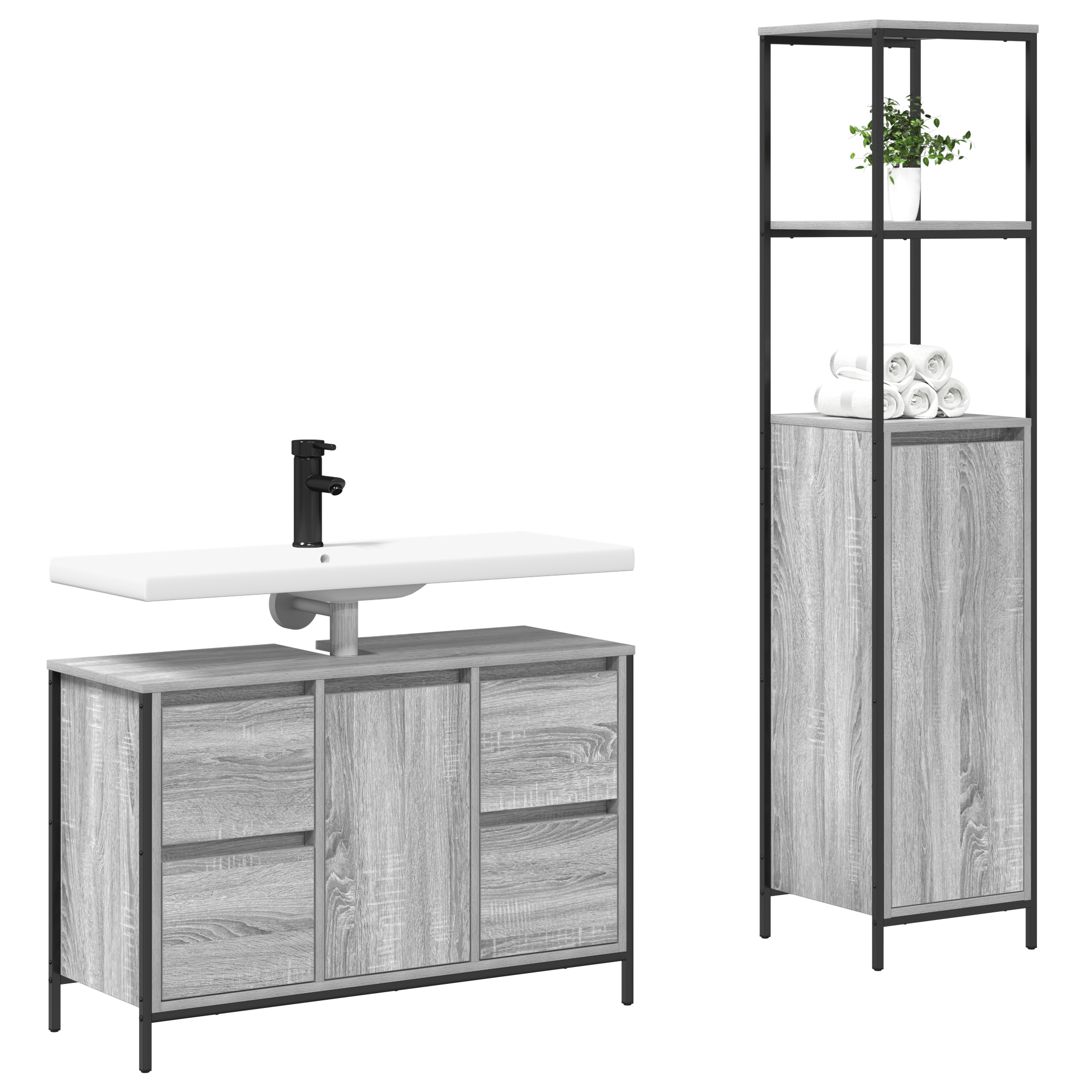 2 Piece Bathroom Furniture Set Grey Sonoma Engineered Wood - Image 3