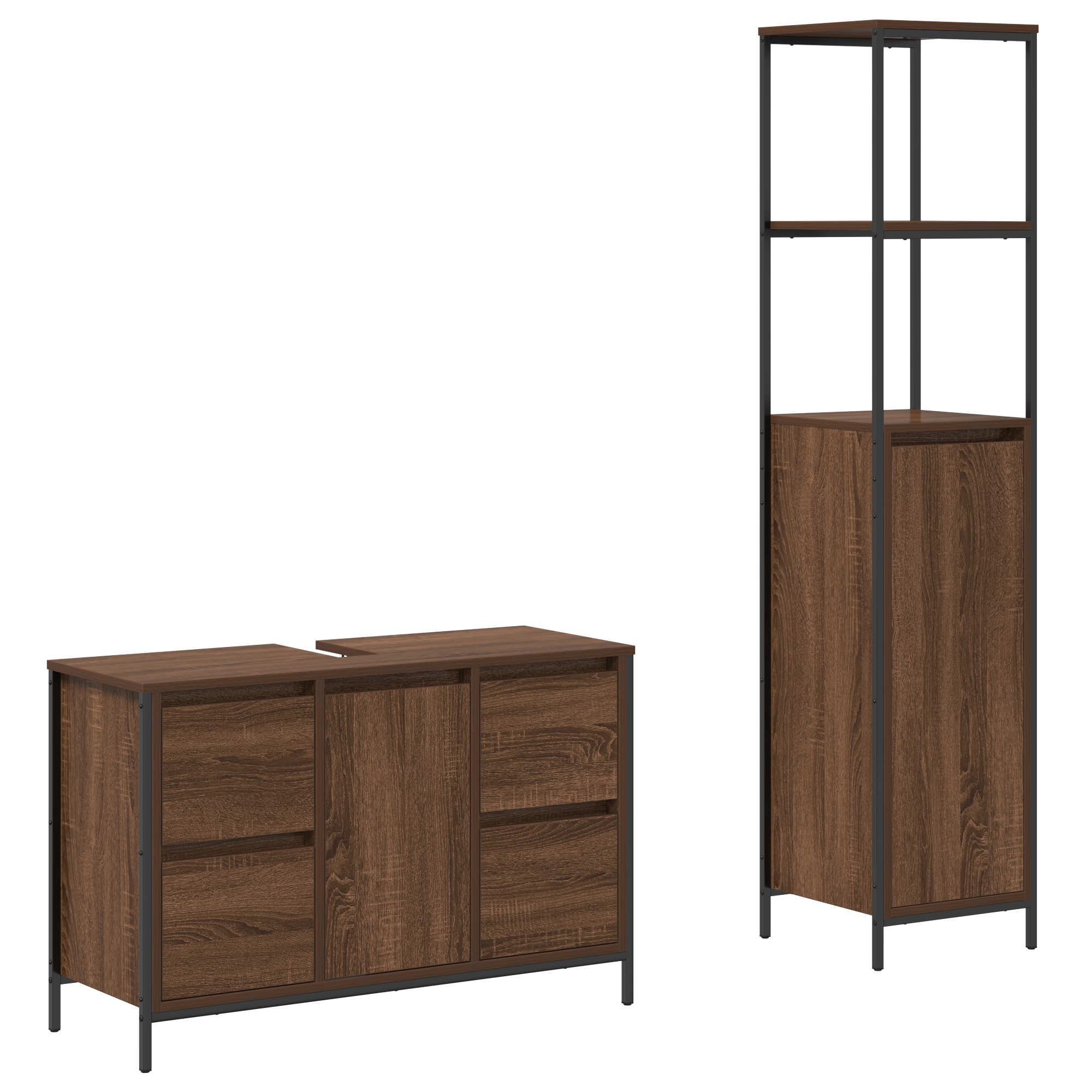 2 Piece Bathroom Furniture Set Brown Oak Engineered Wood - Image 2