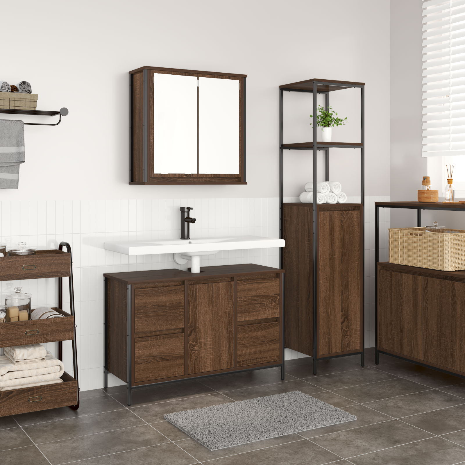 2 Piece Bathroom Furniture Set Brown Oak Engineered Wood