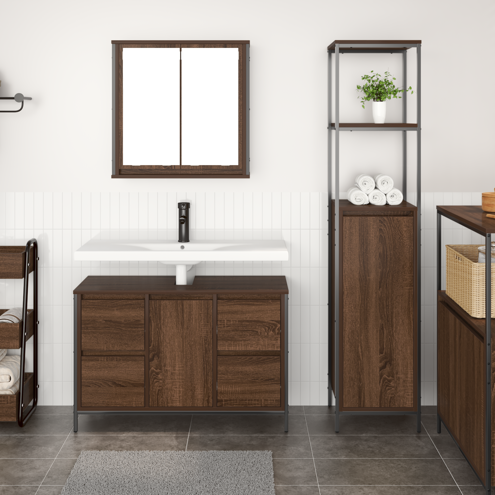 2 Piece Bathroom Furniture Set Brown Oak Engineered Wood - Image 4