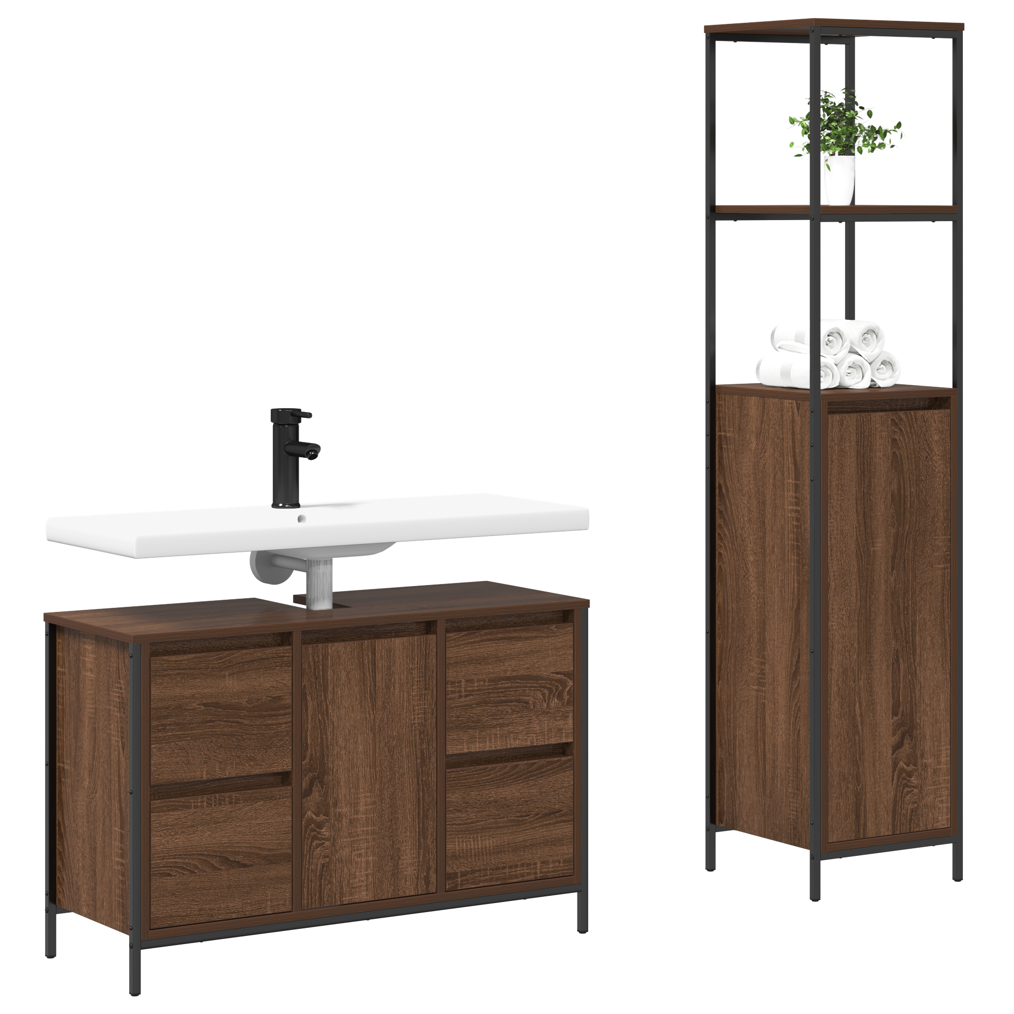 2 Piece Bathroom Furniture Set Brown Oak Engineered Wood - Image 3