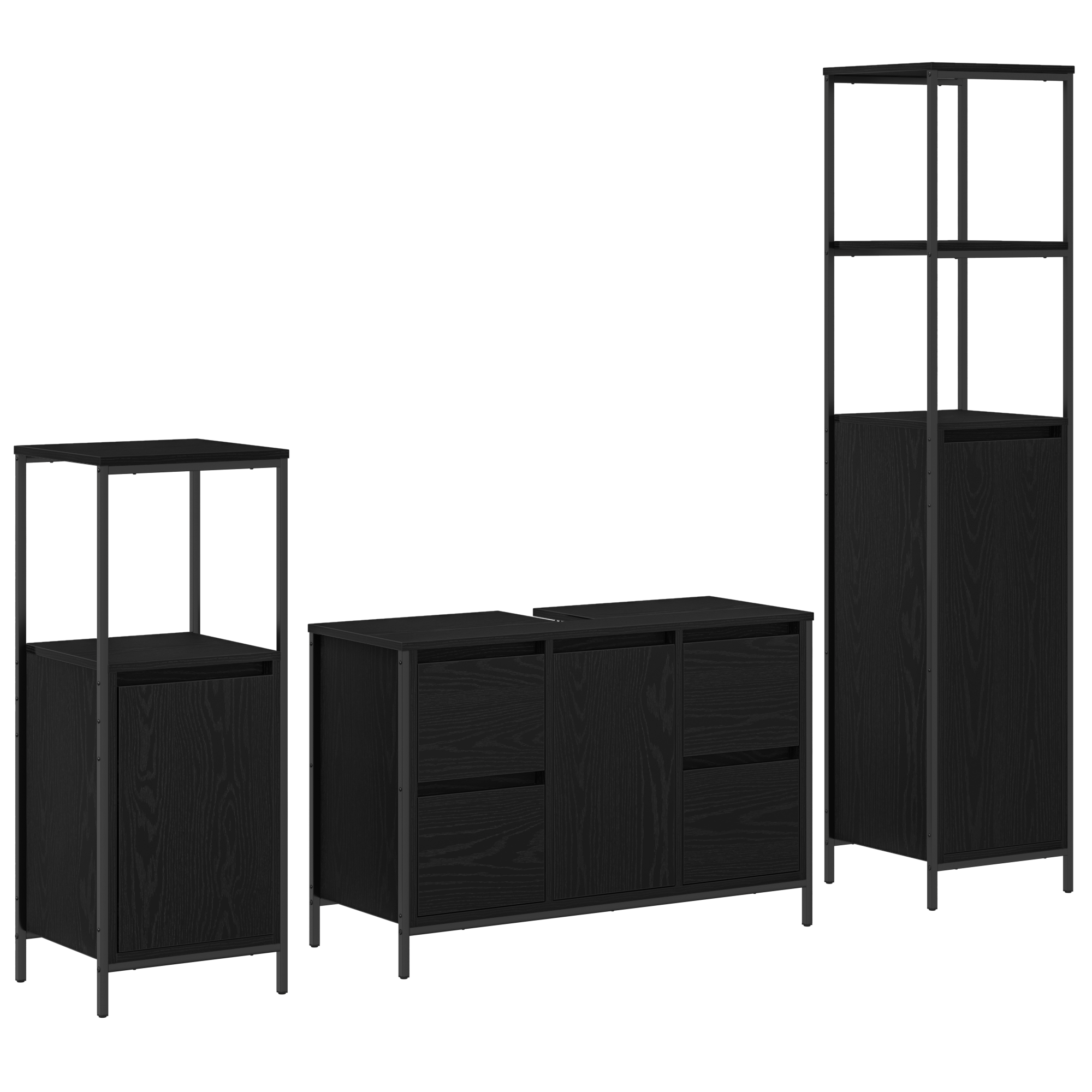 3 Piece Bathroom Furniture Set - Black Oak Engineered Wood - Image 2