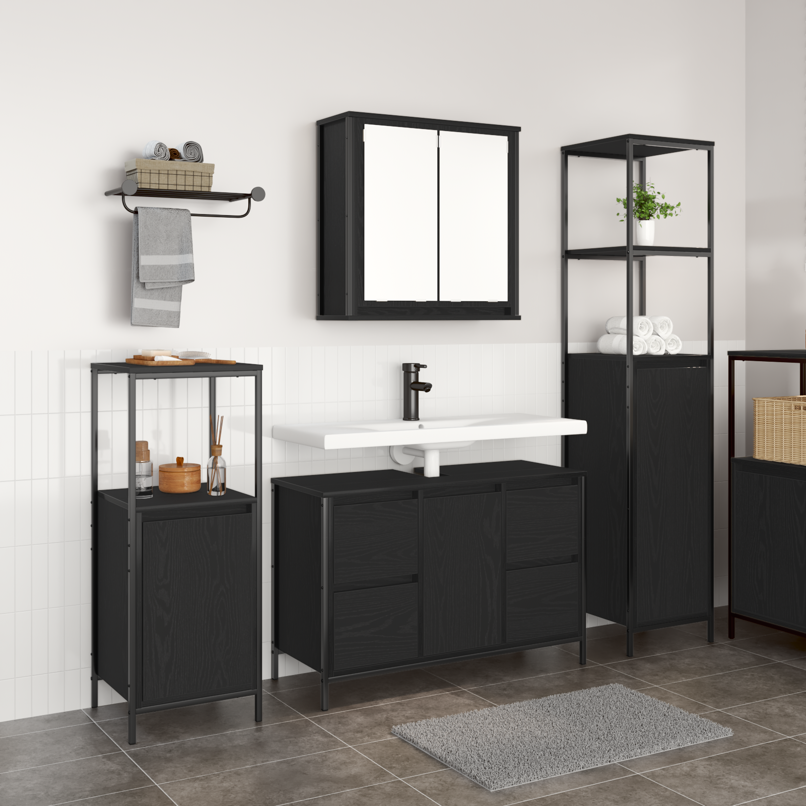3 Piece Bathroom Furniture Set - Black Oak Engineered Wood