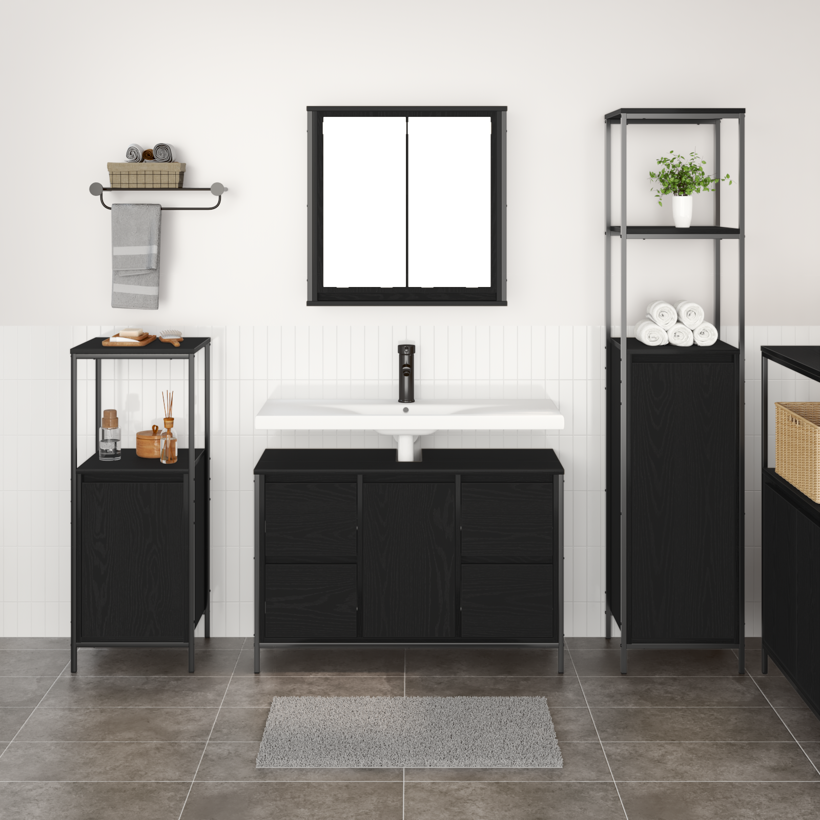 3 Piece Bathroom Furniture Set - Black Oak Engineered Wood - Image 4