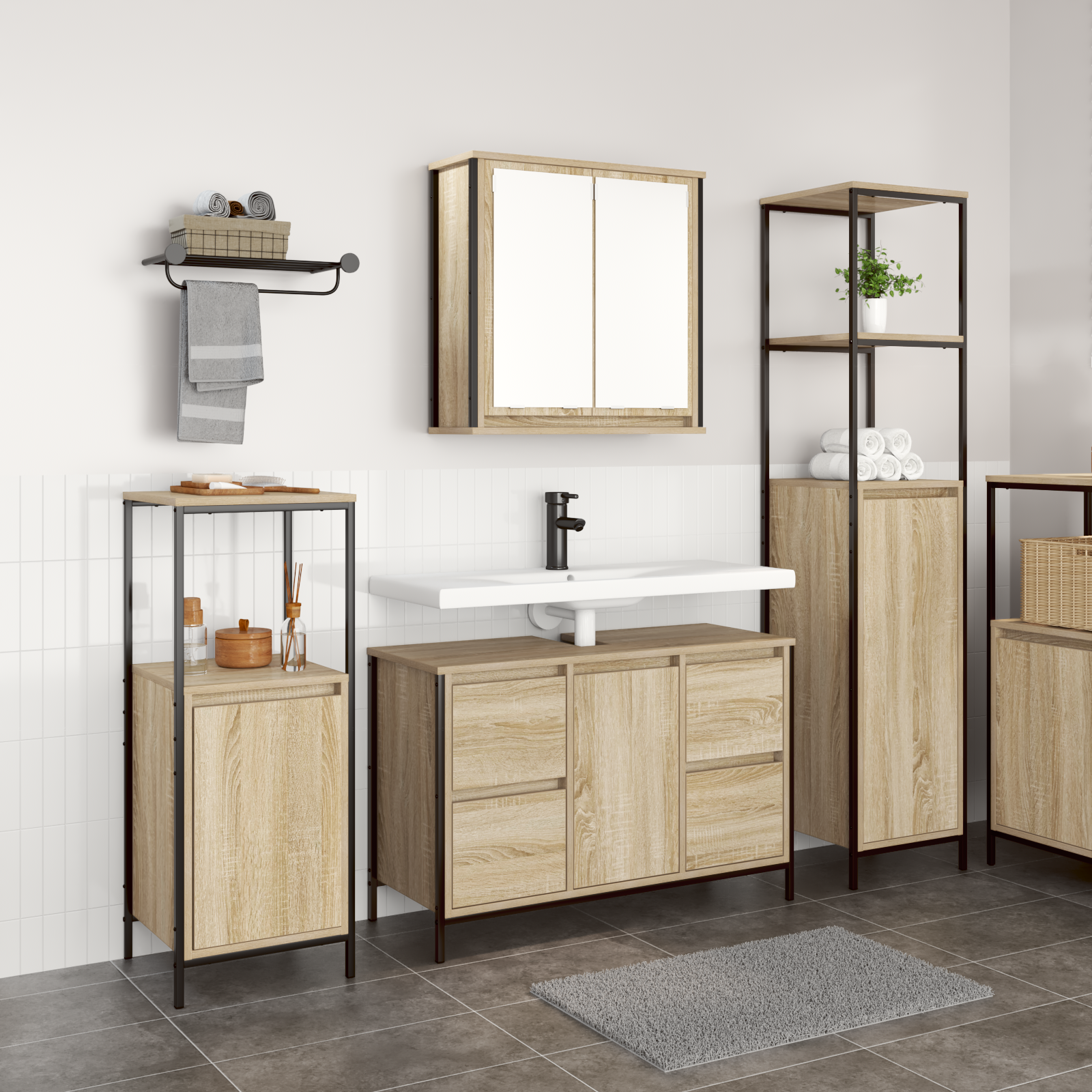 3 Piece Bathroom Furniture Set Sonoma Oak Engineered Wood - Image 4