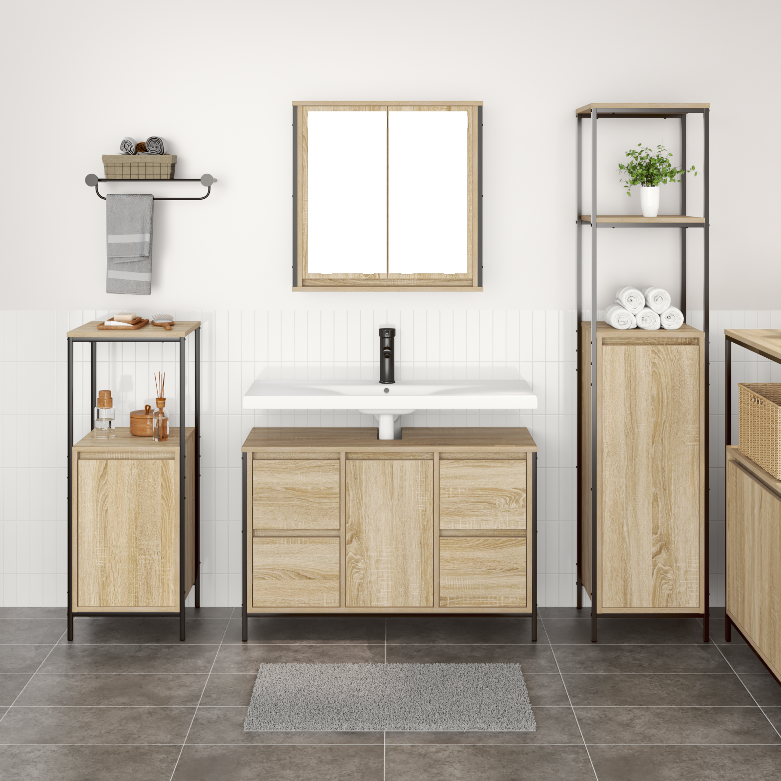 3 Piece Bathroom Furniture Set Sonoma Oak Engineered Wood