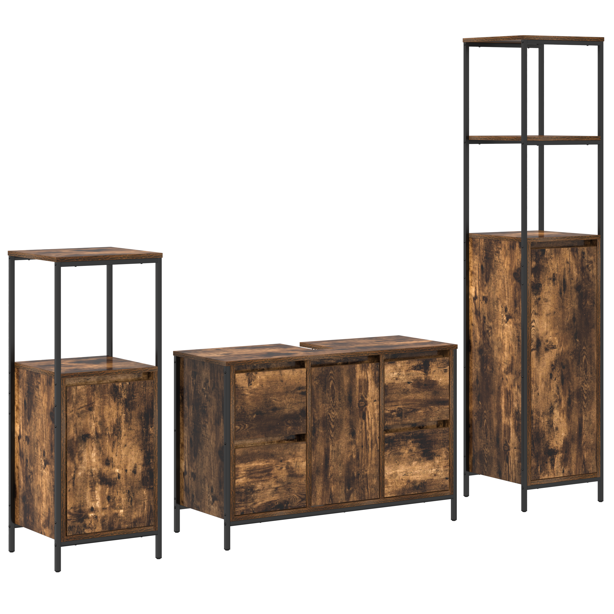 3-Piece Bathroom Furniture Set in Smoked Oak Engineered Wood - Image 2