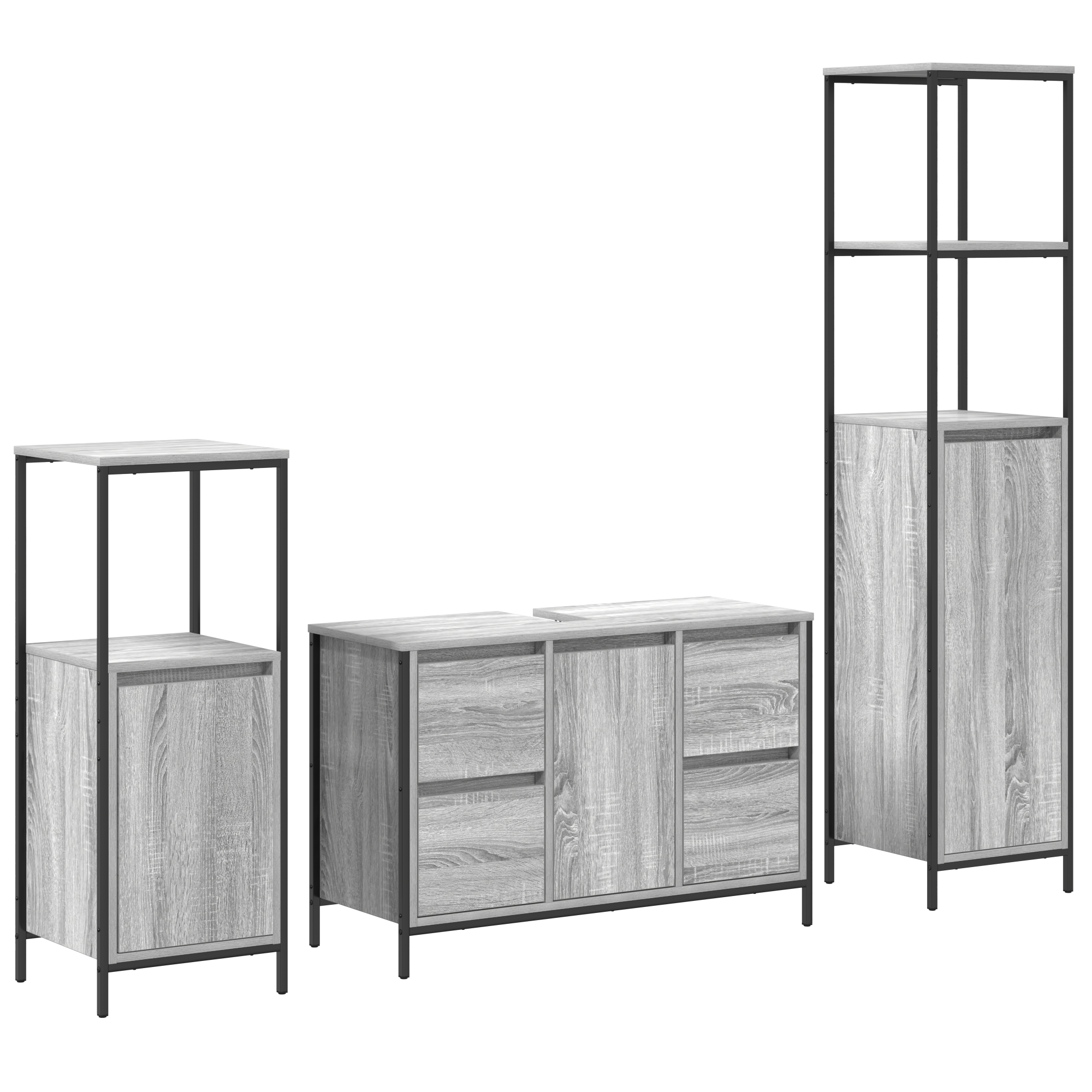 3-Piece Bathroom Furniture Set in Grey Sonoma Engineered Wood - Image 2