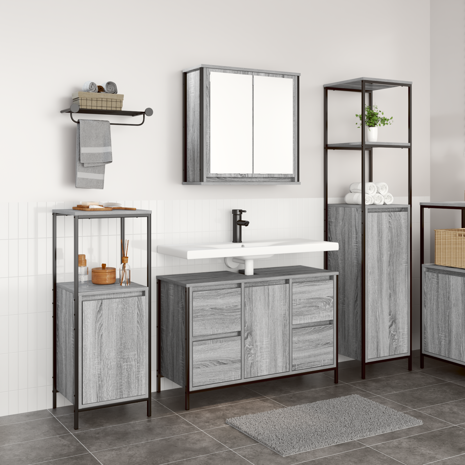 3-Piece Bathroom Furniture Set in Grey Sonoma Engineered Wood