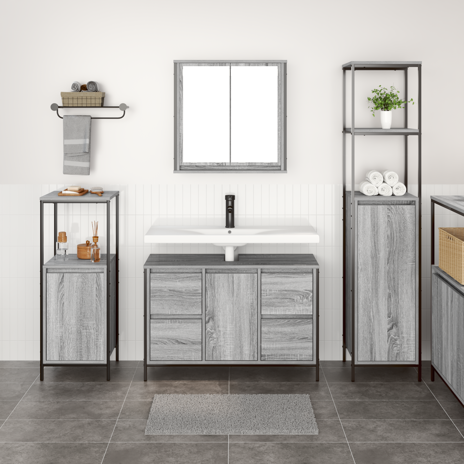3-Piece Bathroom Furniture Set in Grey Sonoma Engineered Wood - Image 4
