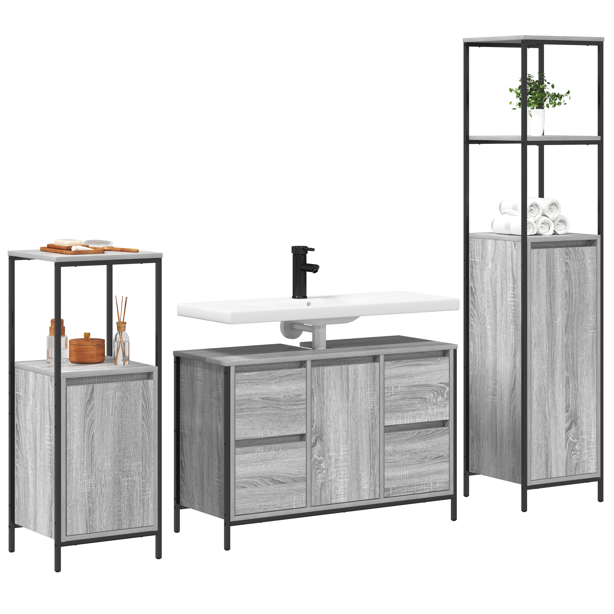 3-Piece Bathroom Furniture Set in Grey Sonoma Engineered Wood - Image 3