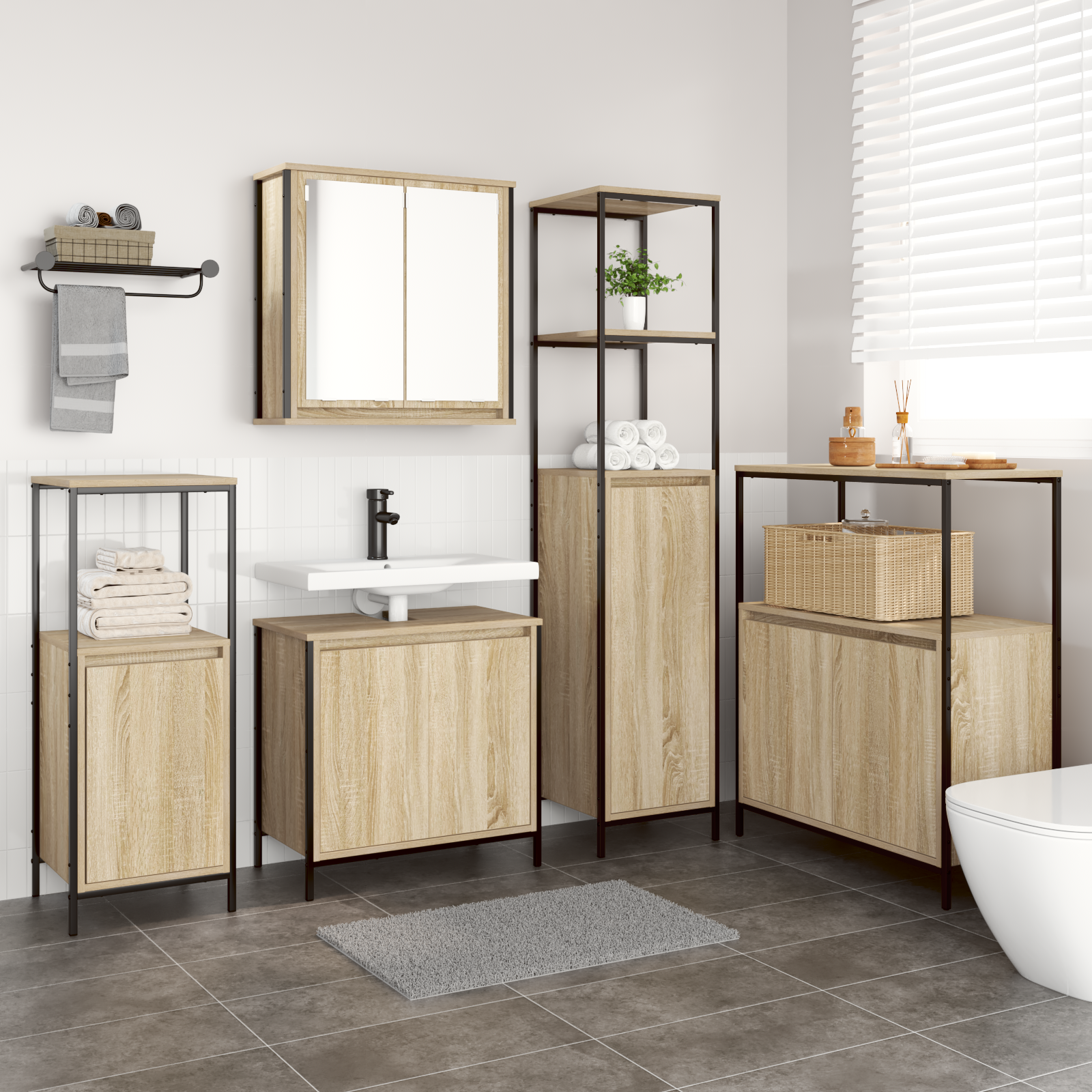 5-Piece Bathroom Furniture Set in Sonoma Oak Engineered Wood - Image 4