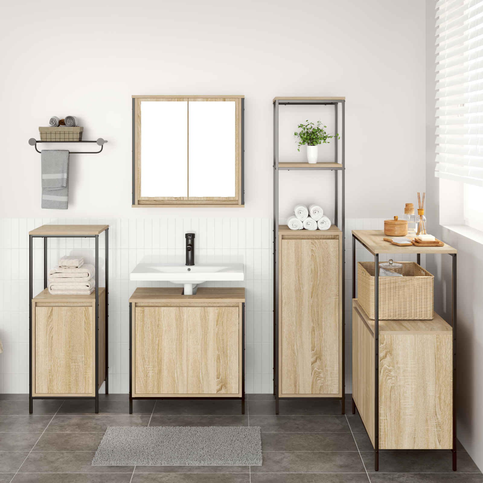 5-Piece Bathroom Furniture Set in Sonoma Oak Engineered Wood