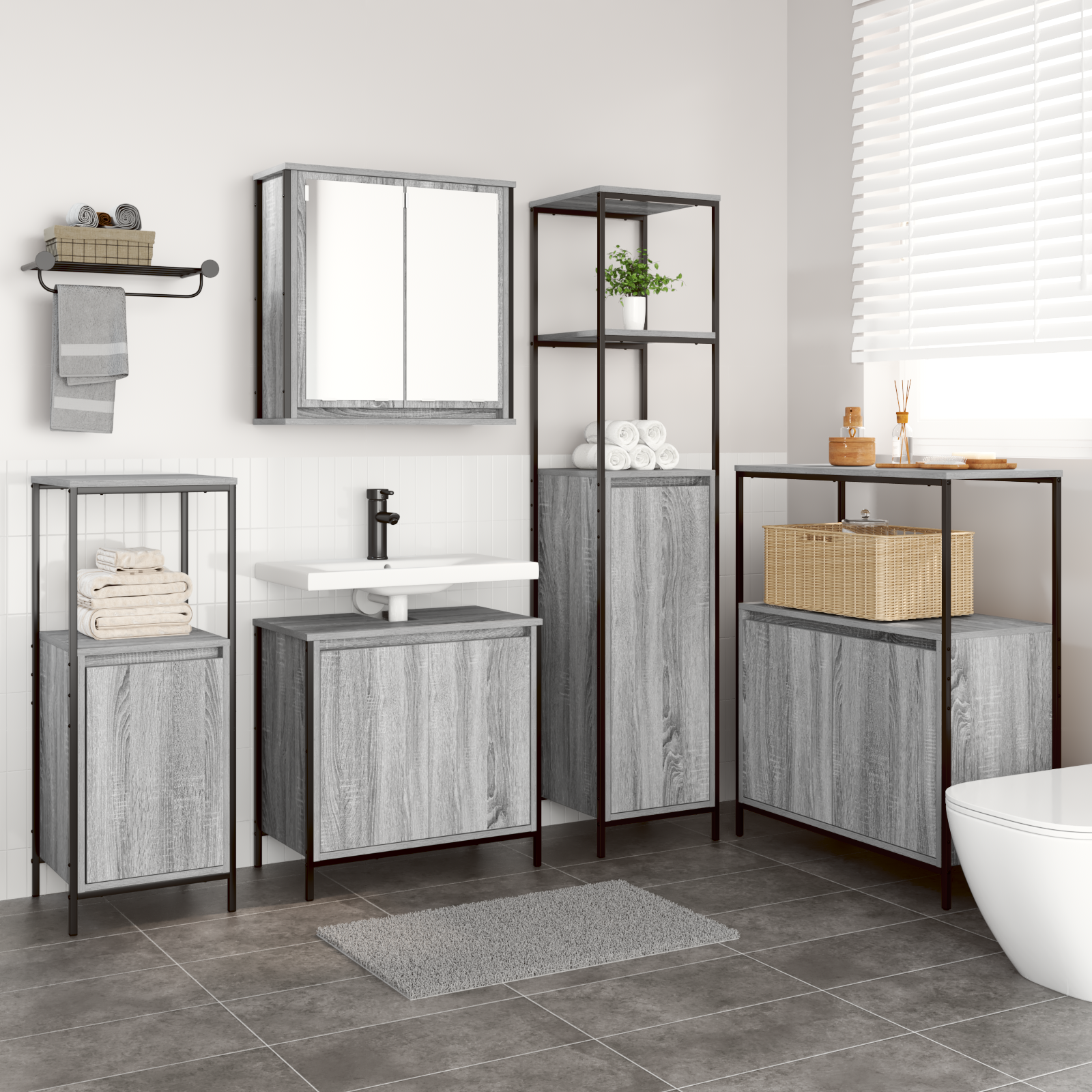 5-Piece Bathroom Furniture Set in Grey Sonoma Engineered Wood