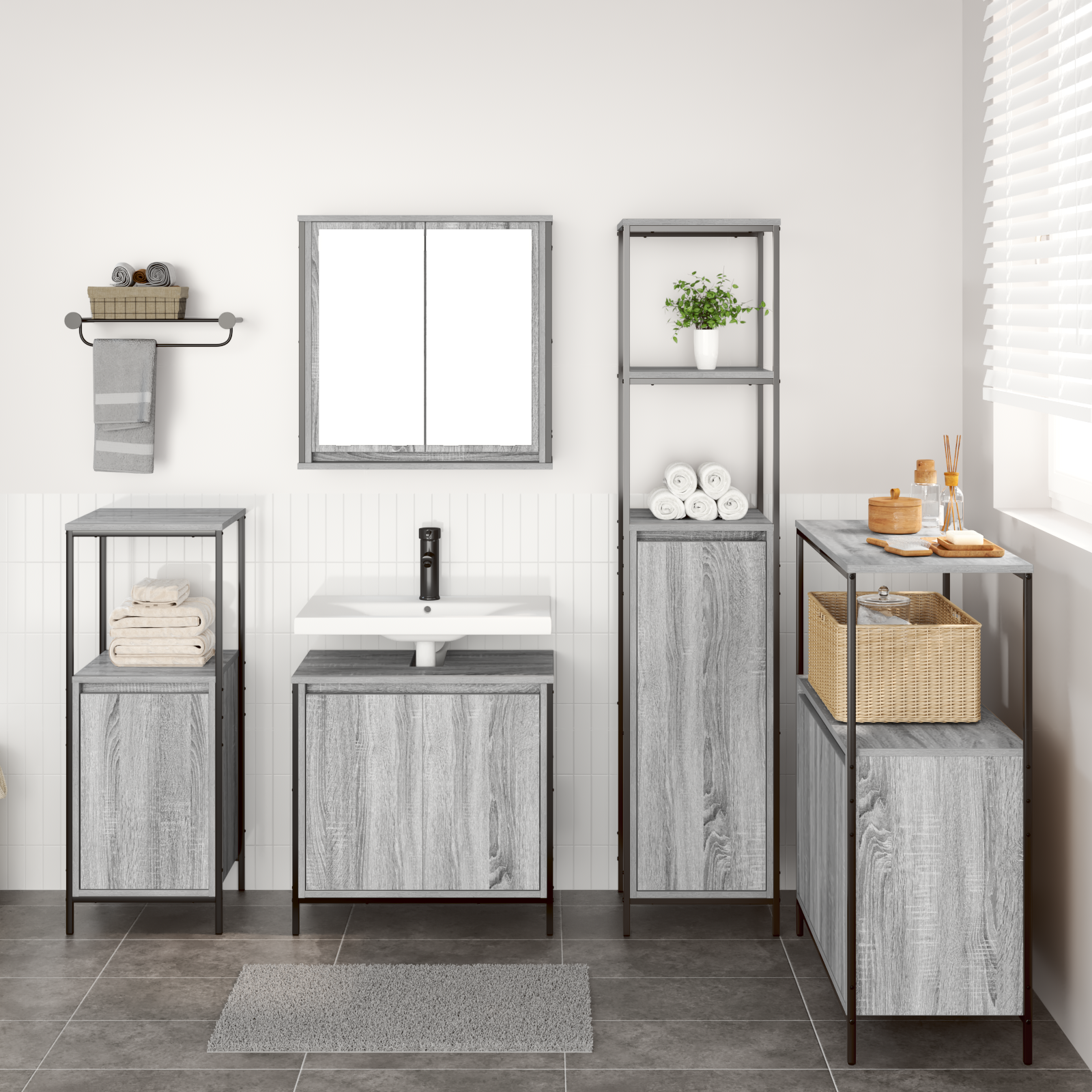 5-Piece Bathroom Furniture Set in Grey Sonoma Engineered Wood - Image 4