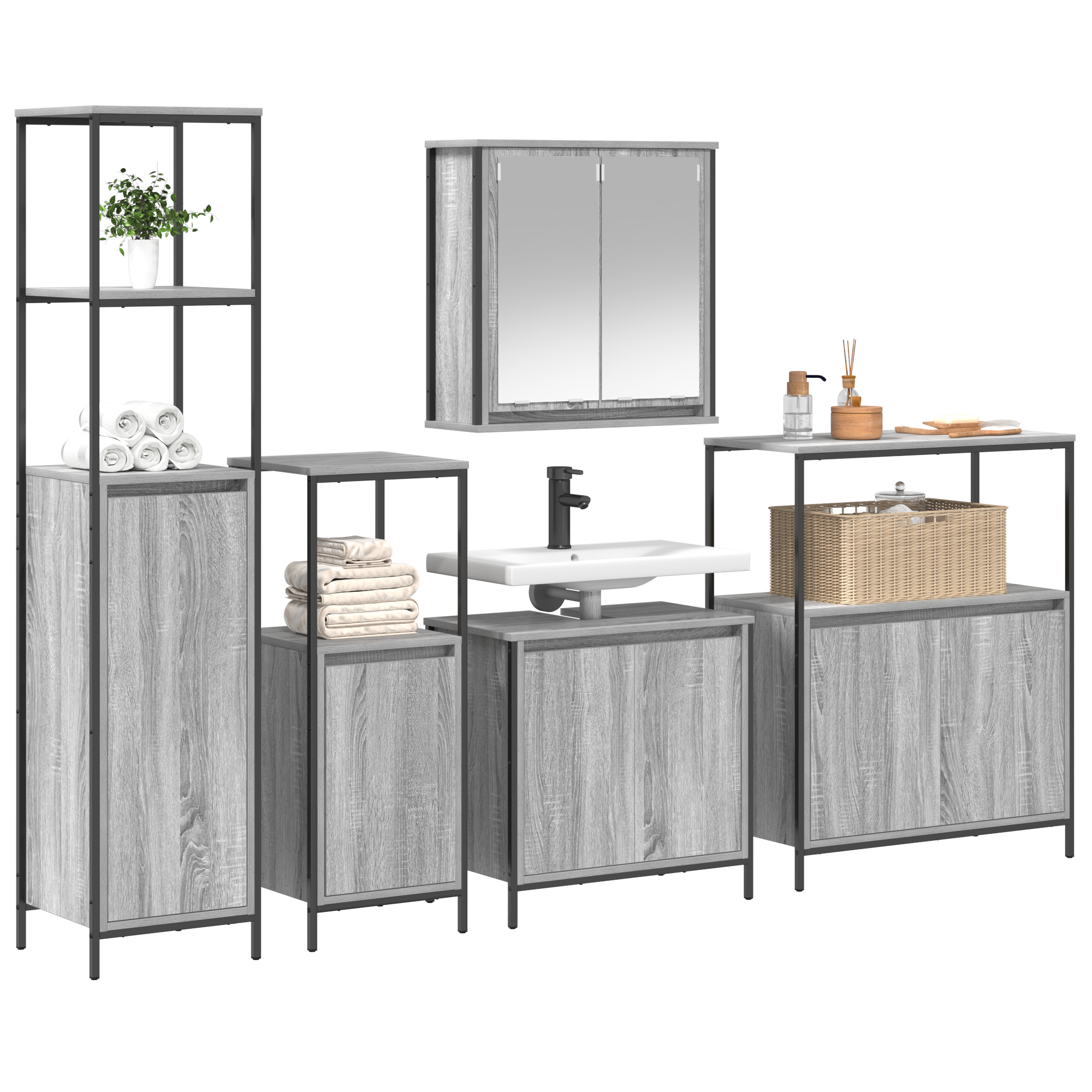 5-Piece Bathroom Furniture Set in Grey Sonoma Engineered Wood - Image 3