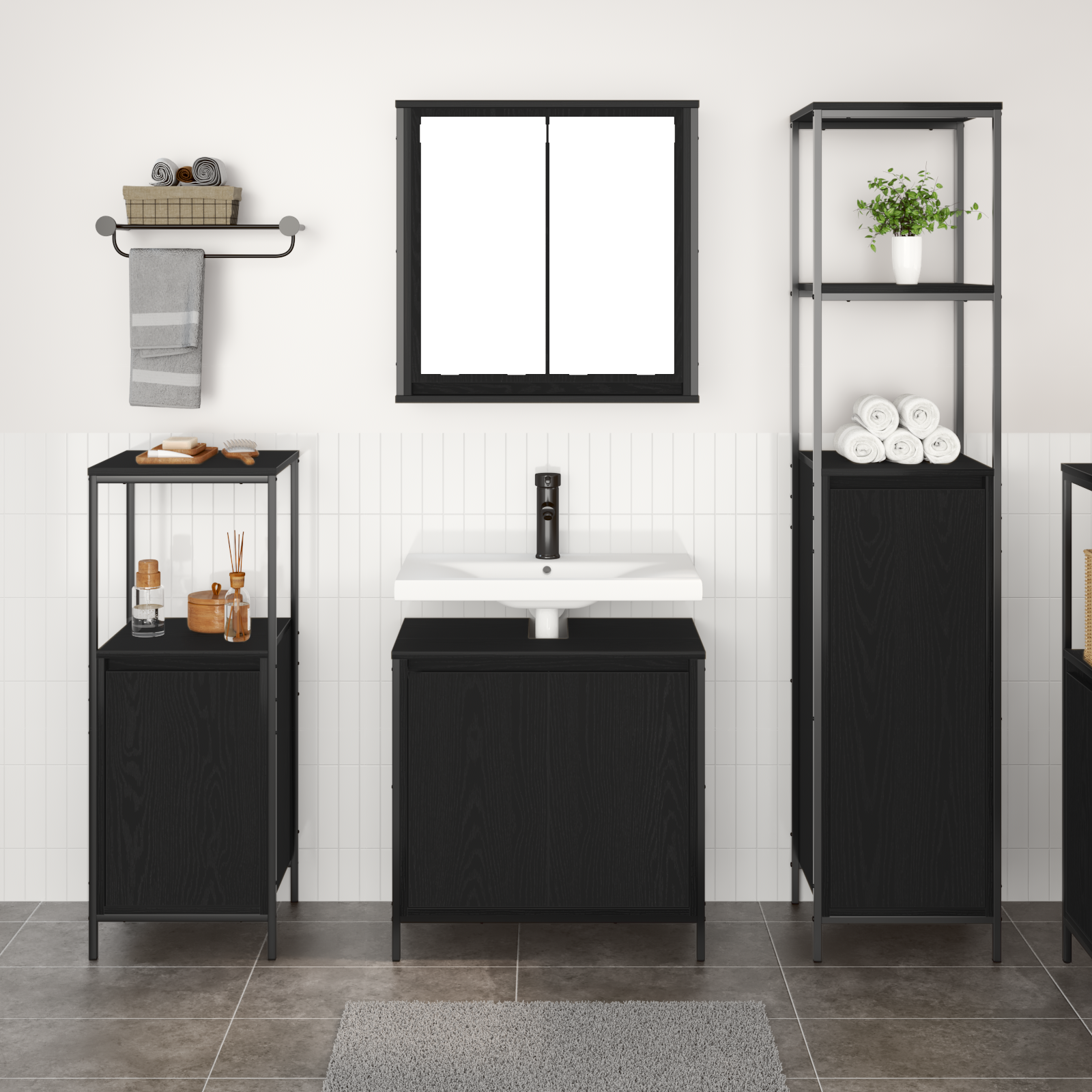 3 Piece Bathroom Furniture Set Black Oak Engineered Wood - Image 4