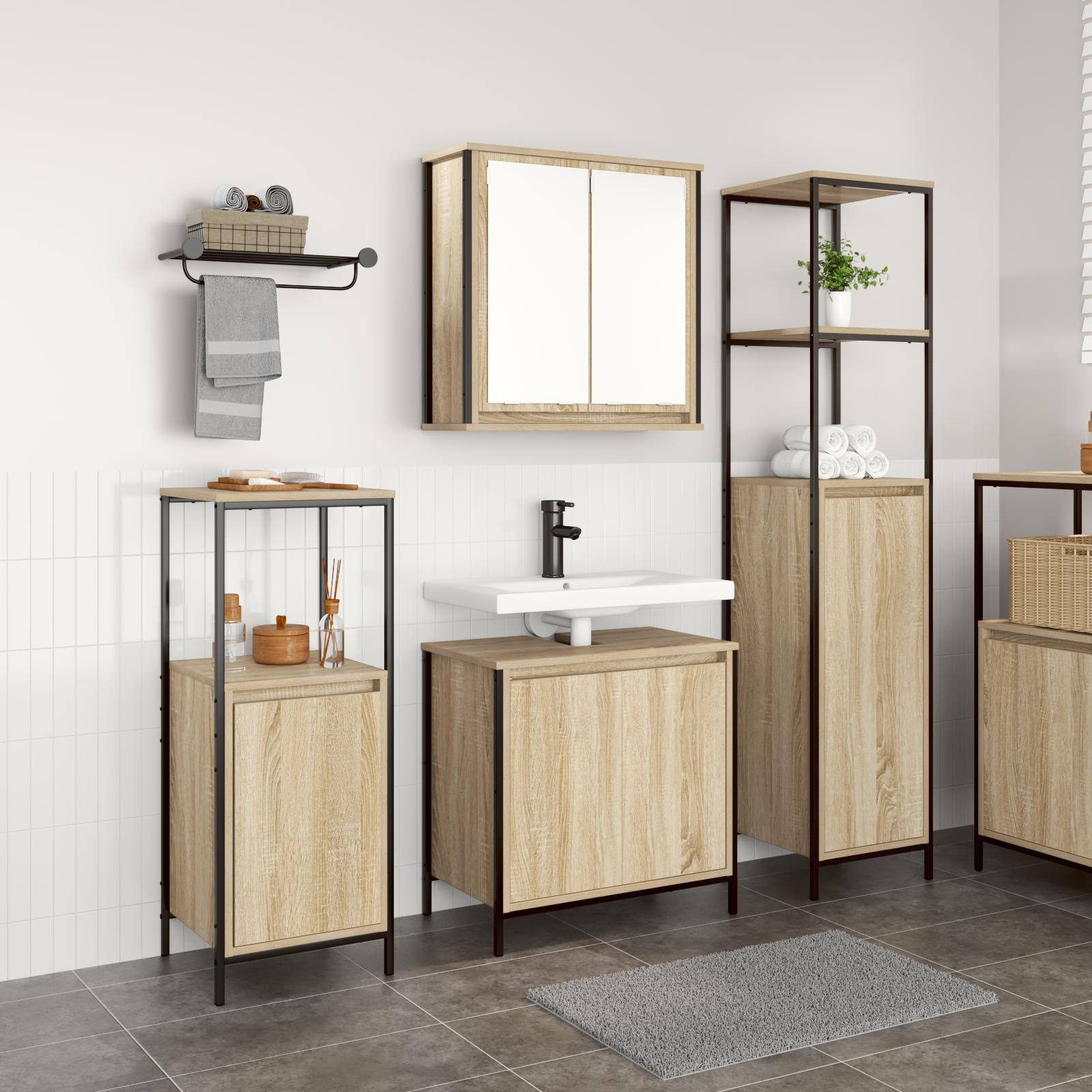3 Piece Bathroom Furniture Set Sonoma Oak Engineered Wood