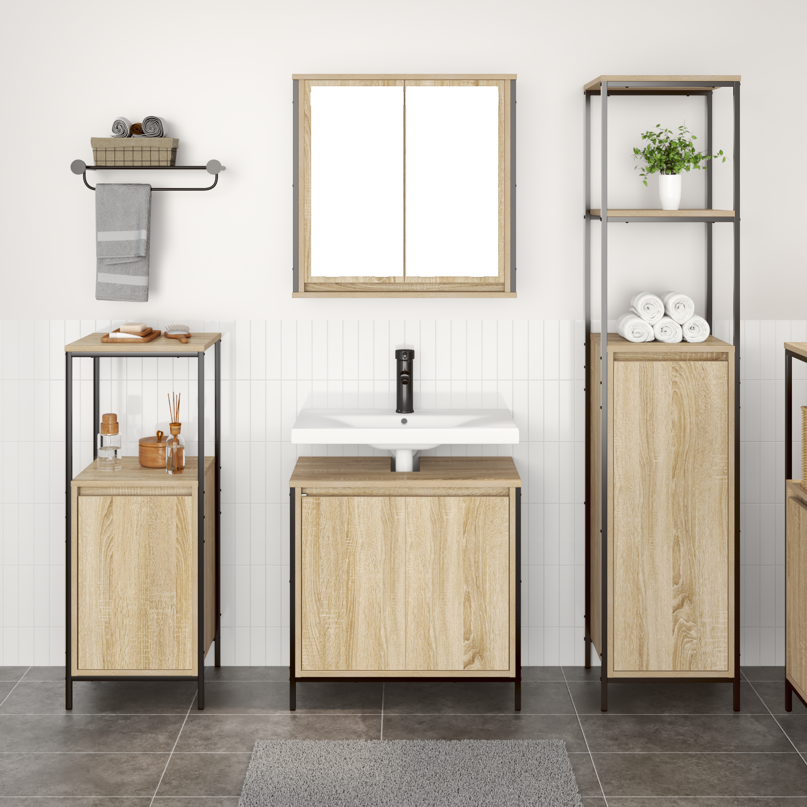 3 Piece Bathroom Furniture Set Sonoma Oak Engineered Wood - Image 4
