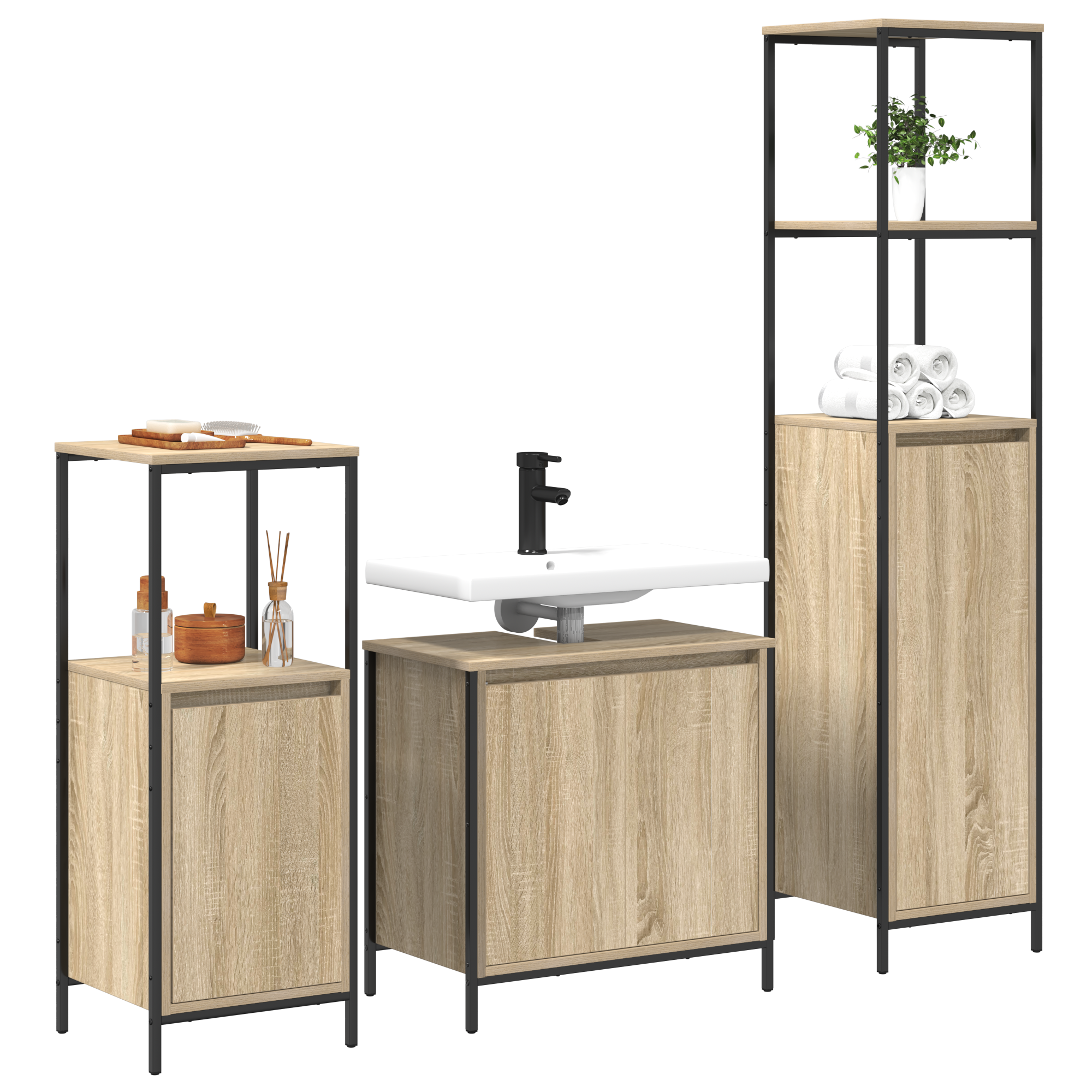 3 Piece Bathroom Furniture Set Sonoma Oak Engineered Wood - Image 3