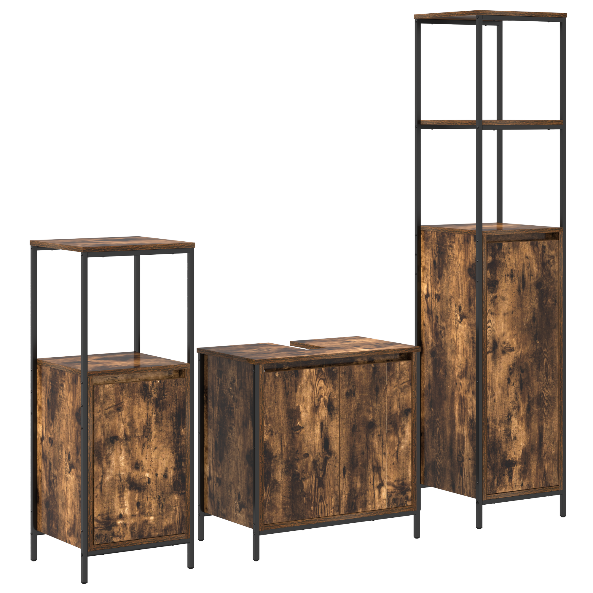 3-Piece Bathroom Furniture Set in Smoked Oak - Engineered Wood - Image 2