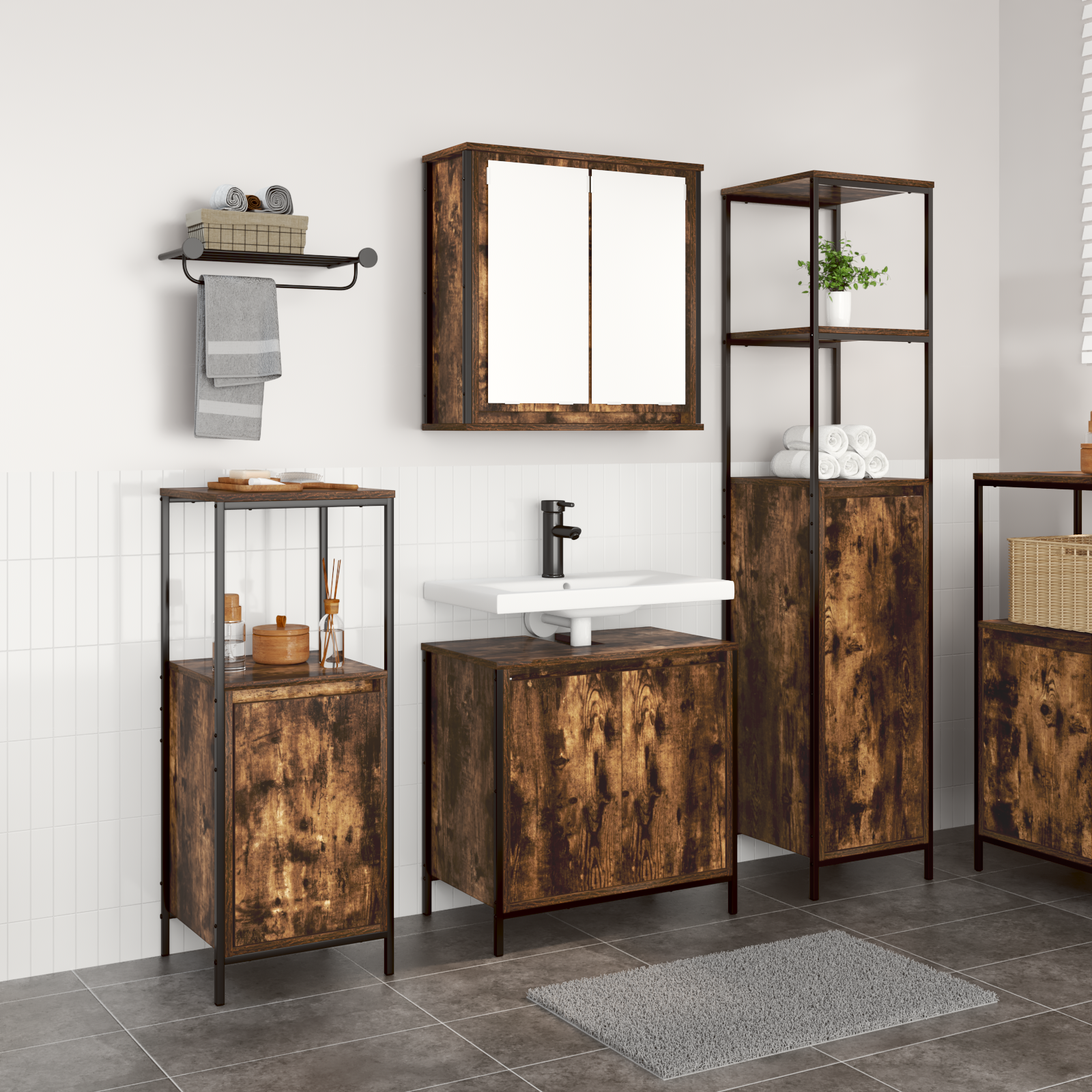 3-Piece Bathroom Furniture Set in Smoked Oak - Engineered Wood