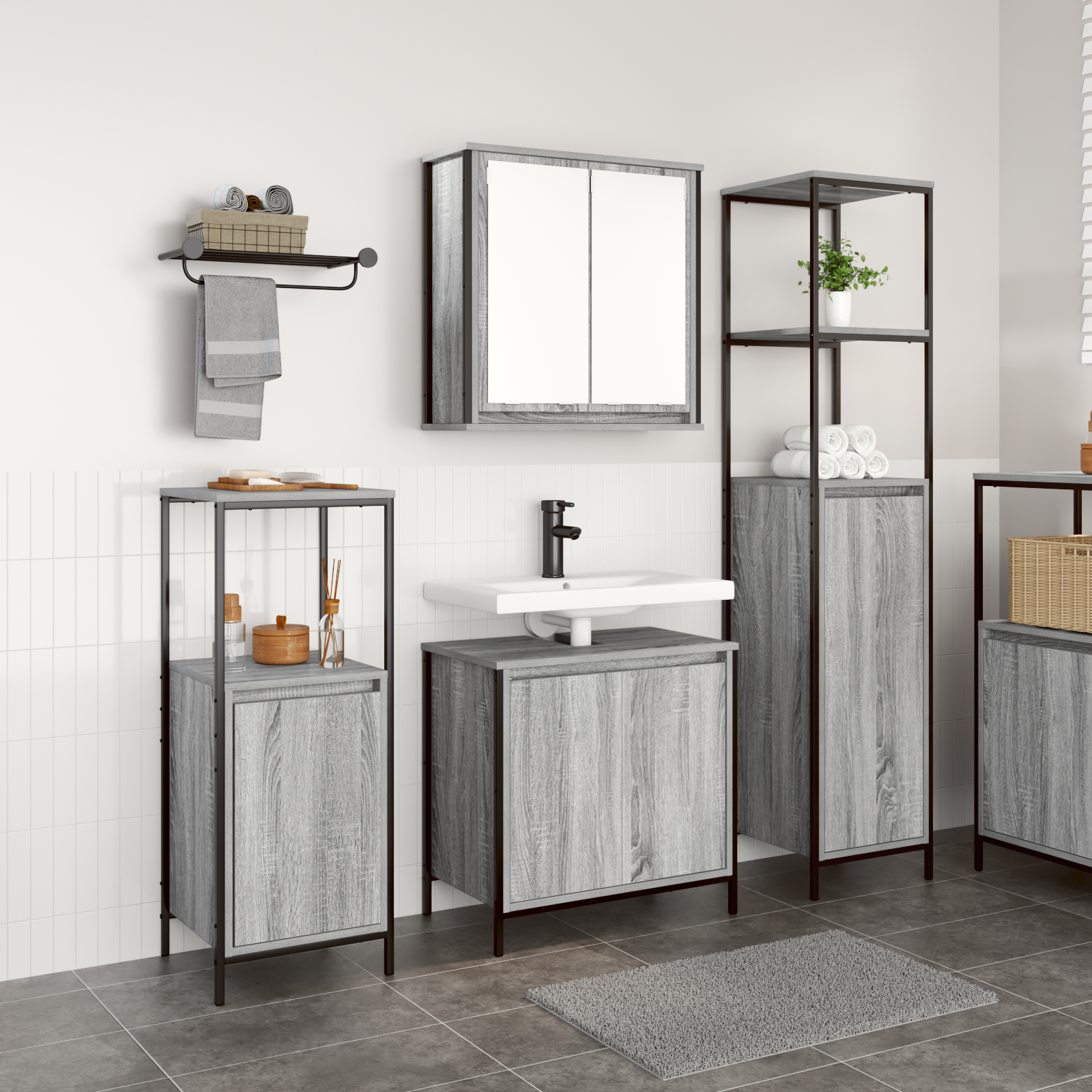 3 Piece Bathroom Furniture Set in Grey Sonoma Engineered Wood - Image 4