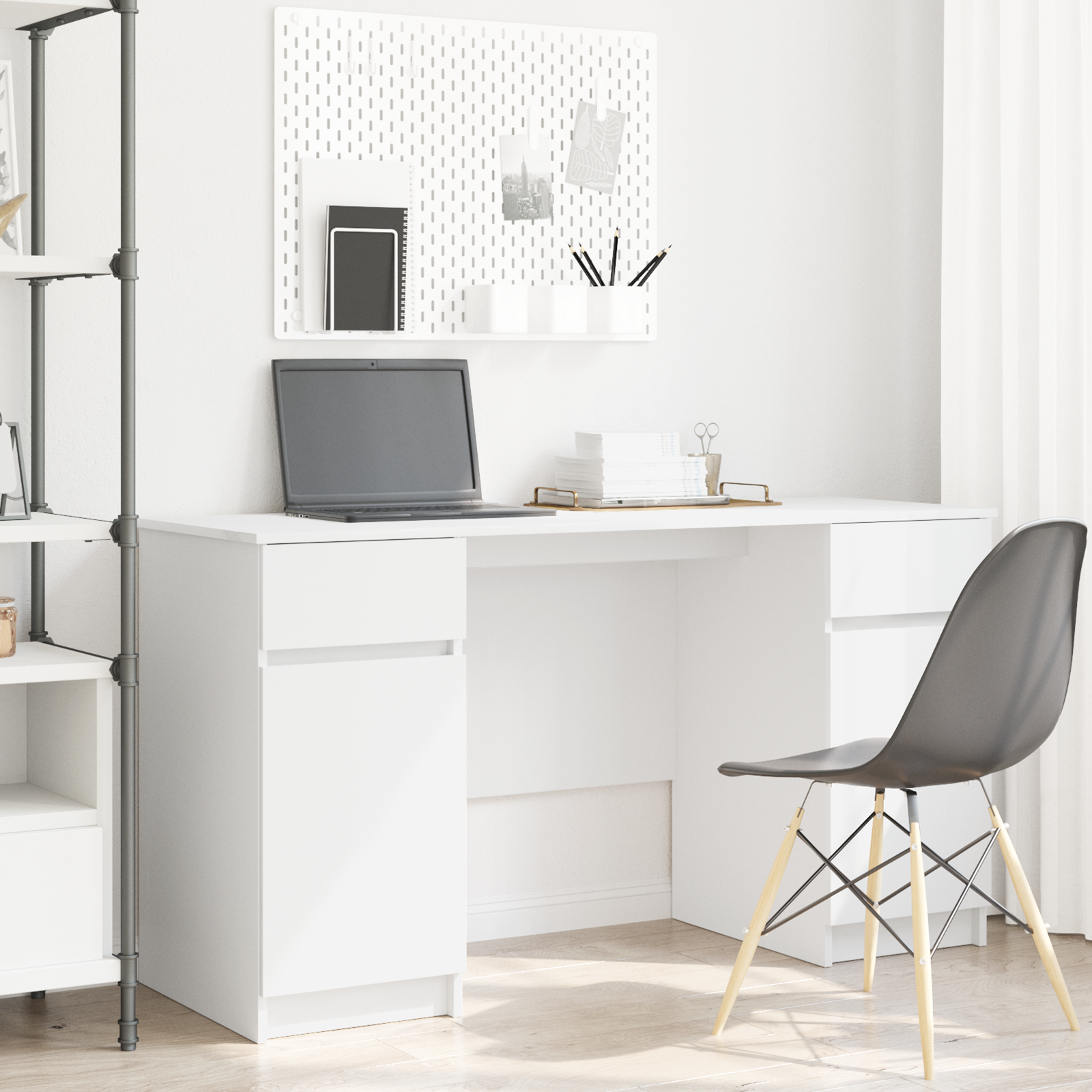 Desk White 140x49x76 cm Engineered Wood