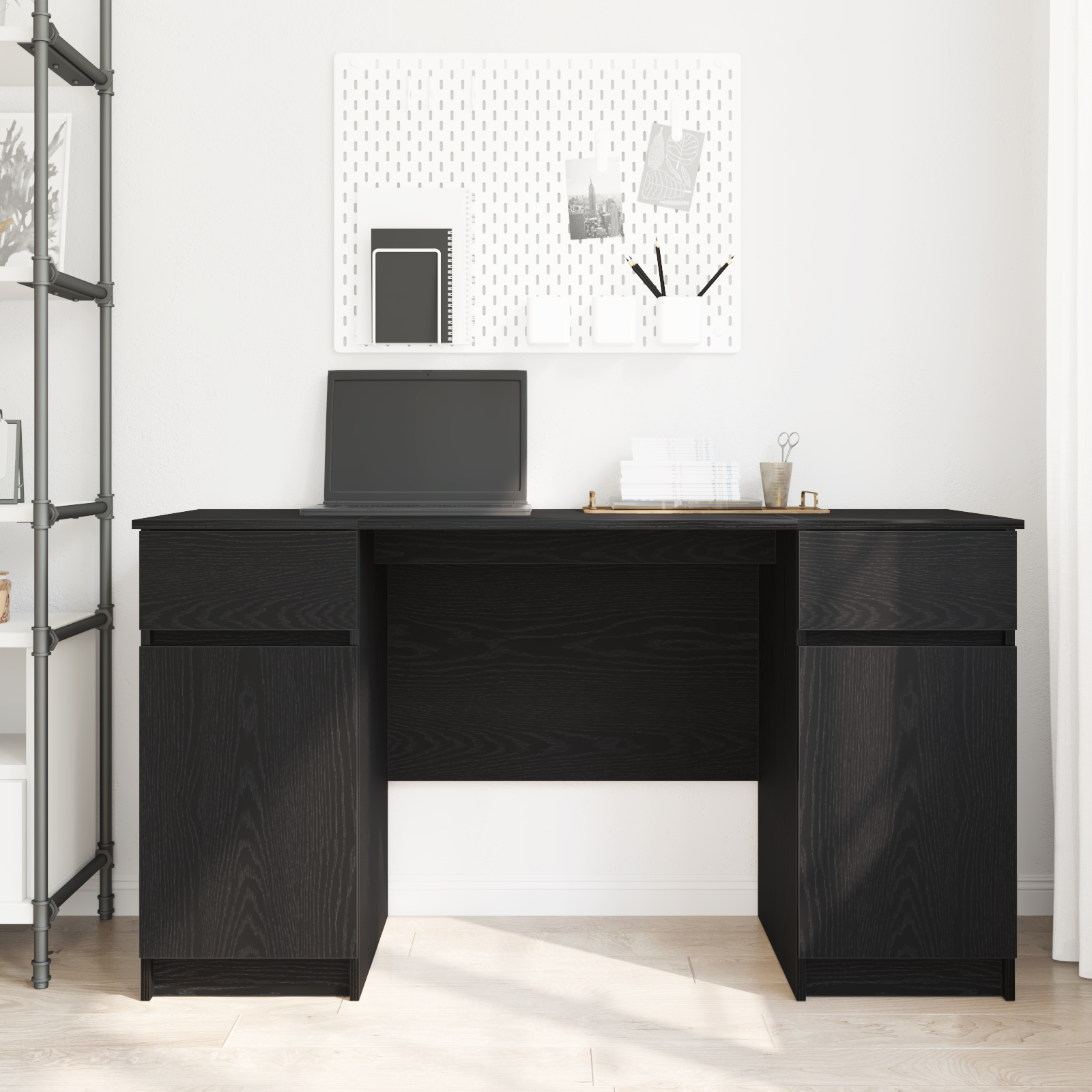 Desk Black Oak 140x49x76 cm Engineered Wood - Image 4