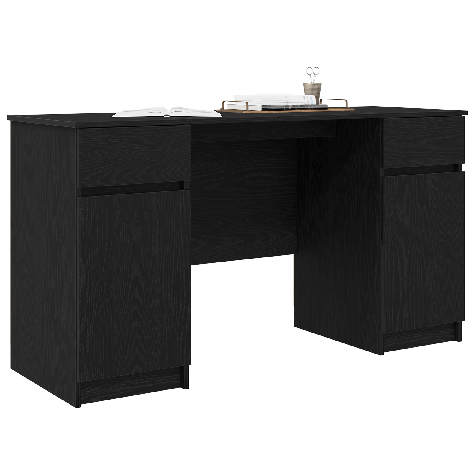 Desk Black Oak 140x49x76 cm Engineered Wood - Image 3
