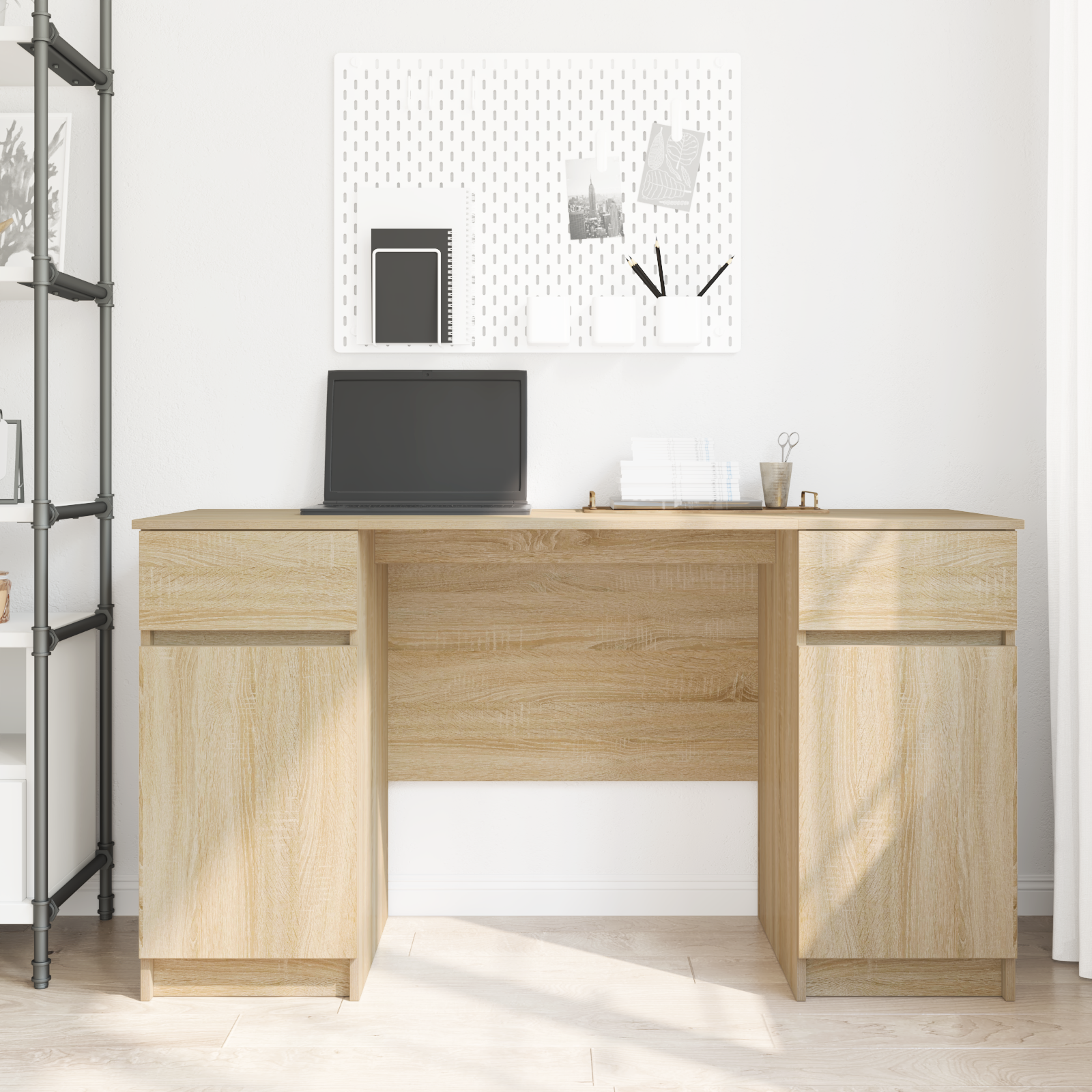 Desk Sonoma Oak 140x49x76 cm Engineered Wood - Image 4