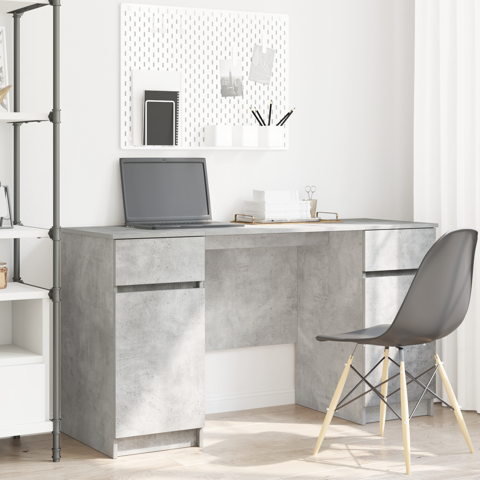 Desk Concrete Grey 140x49x76 cm Engineered Wood