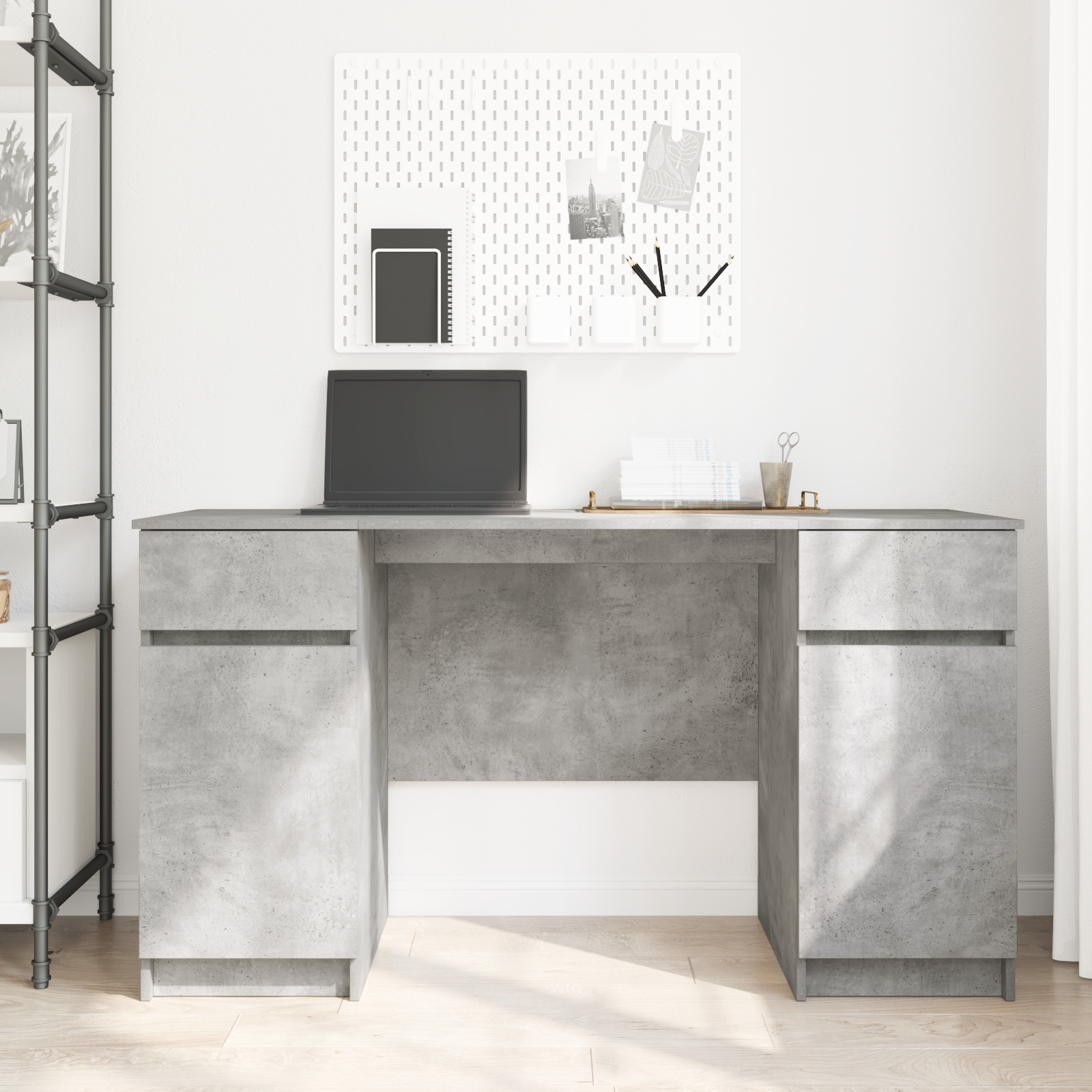 Desk Concrete Grey 140x49x76 cm Engineered Wood - Image 4